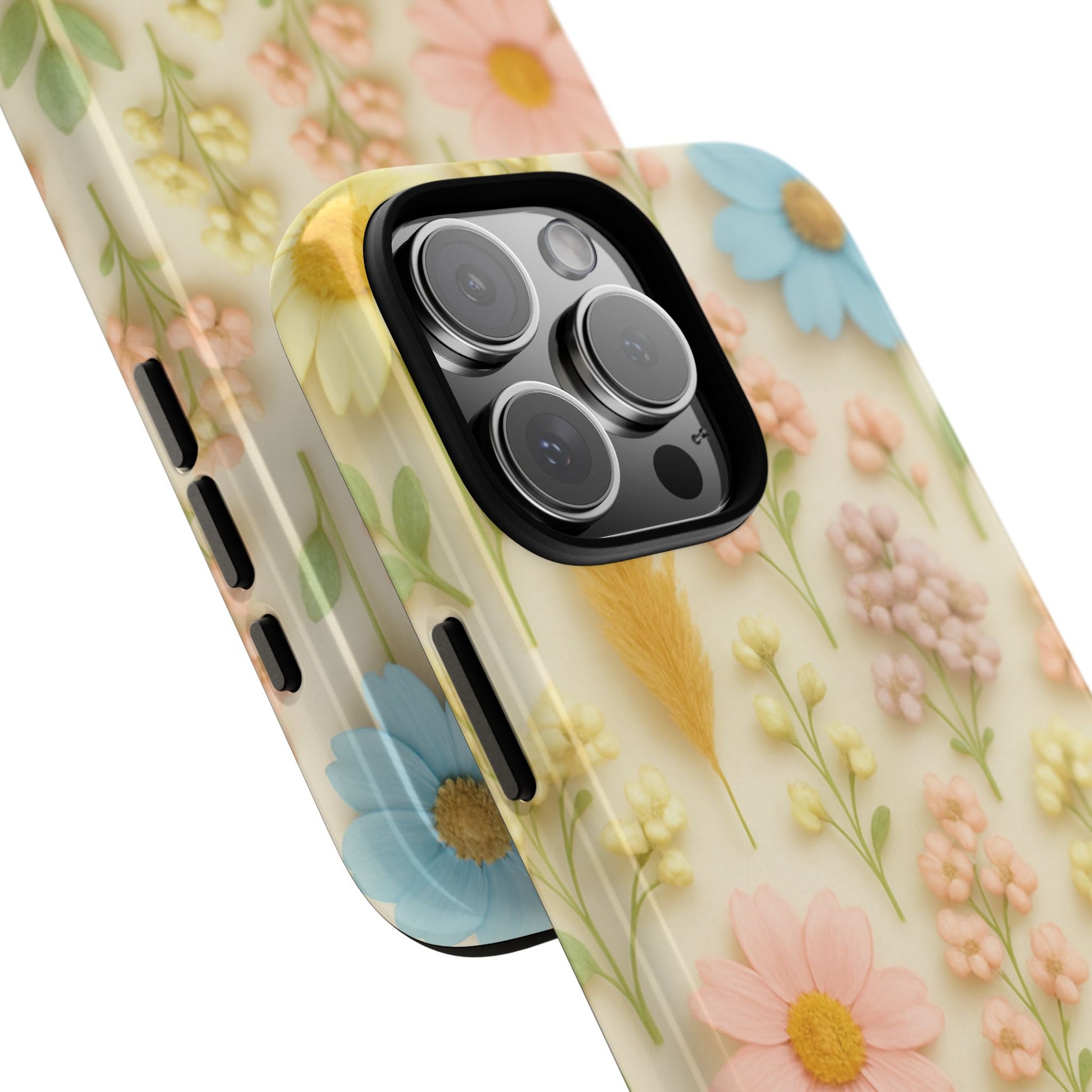 Pastel Dried Flowers Illusion Phone Case 3D Realistic Pressed Floral Design, Bright Botanical Aesthetic, Soft Nature-Inspired CoveriPhone & Galaxy