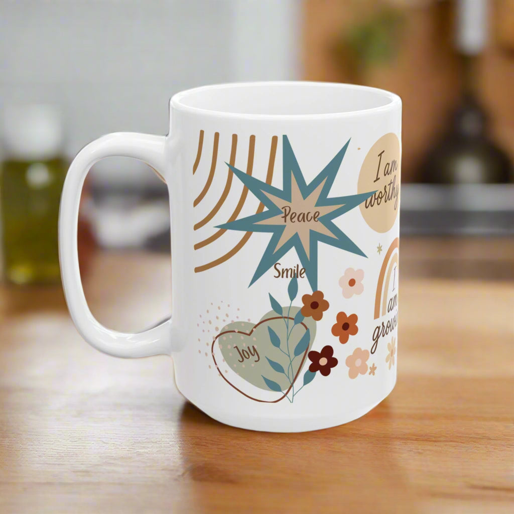 Affirmation Mug: I Am Worthy, I Am Capable, Peace - Daily Motivation, Self-Love Gift, Mindfulness - Positive Quote Coffee Cup for her