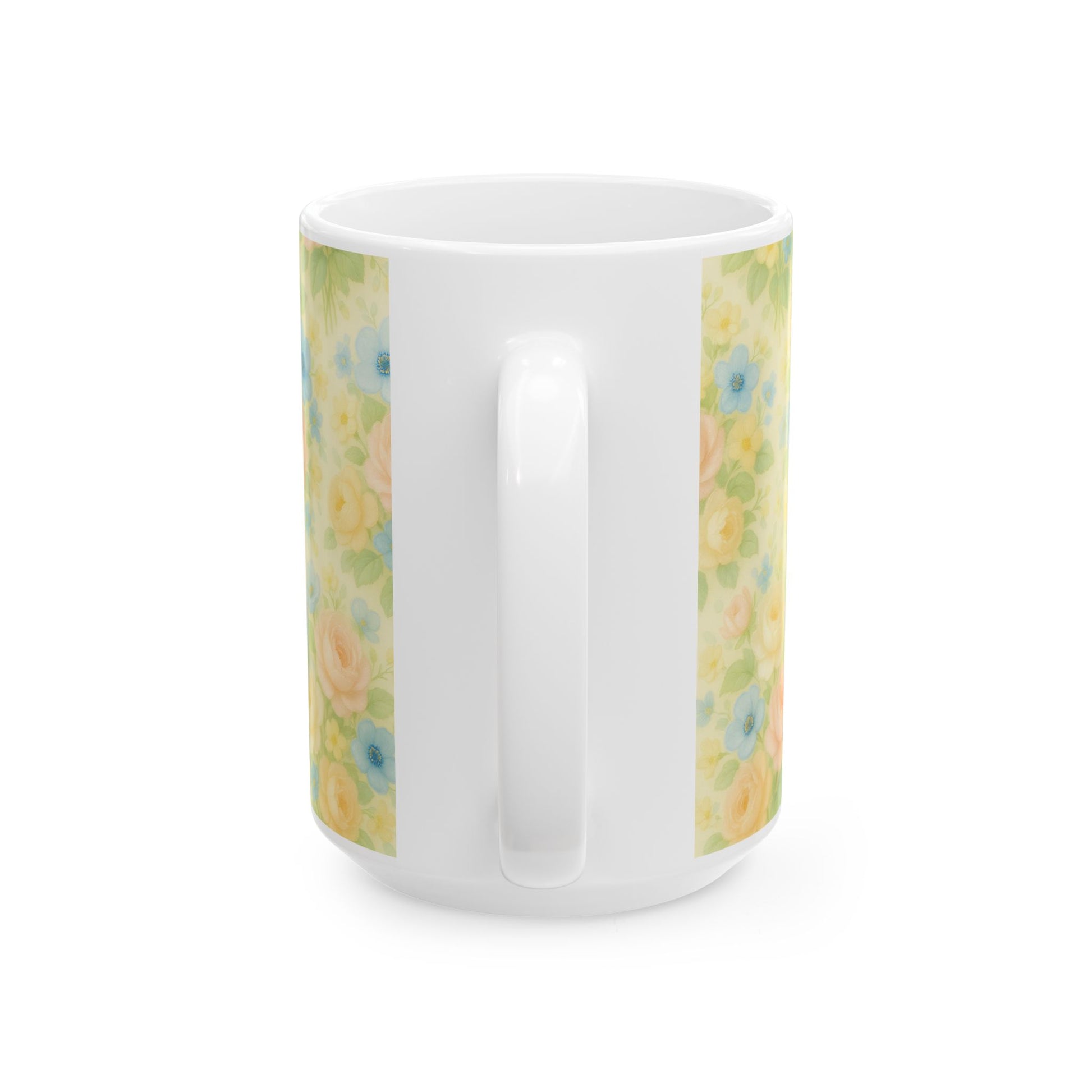 Vintage Pastel Yellow Floral Coffee Mug – 11 & 15oz Ceramic Mug, Romantic Gift for Her, Cottagecore Aesthetic, Cozy Hot Chocolate or Tea Mug for Home Decor