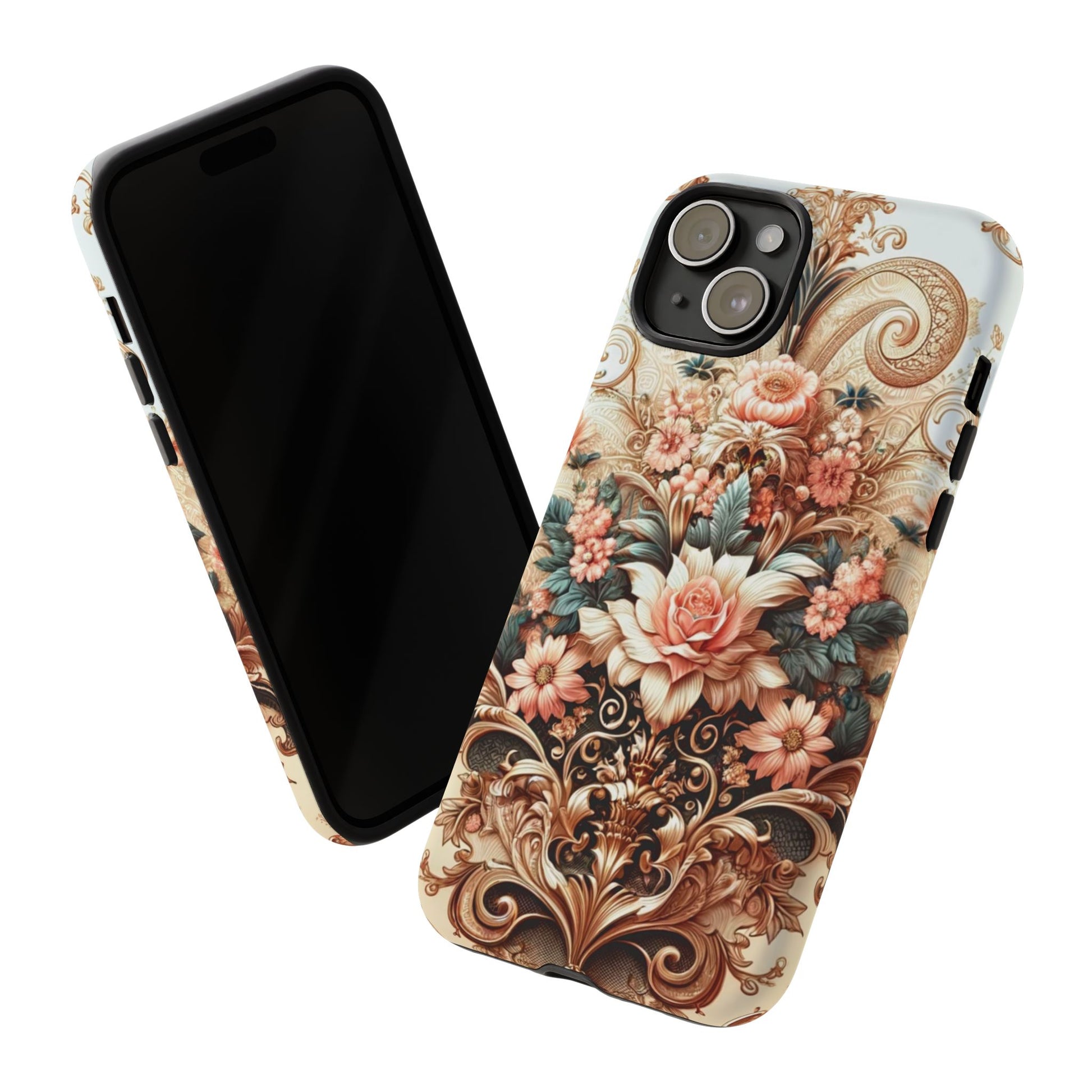 Gold Design Luxury Phone Tough Case Floral Elegant Durable Stylish for Modern Devices iPhone 17, 16, 15, Samsung iPhone Samsung Accessory Gift for Her