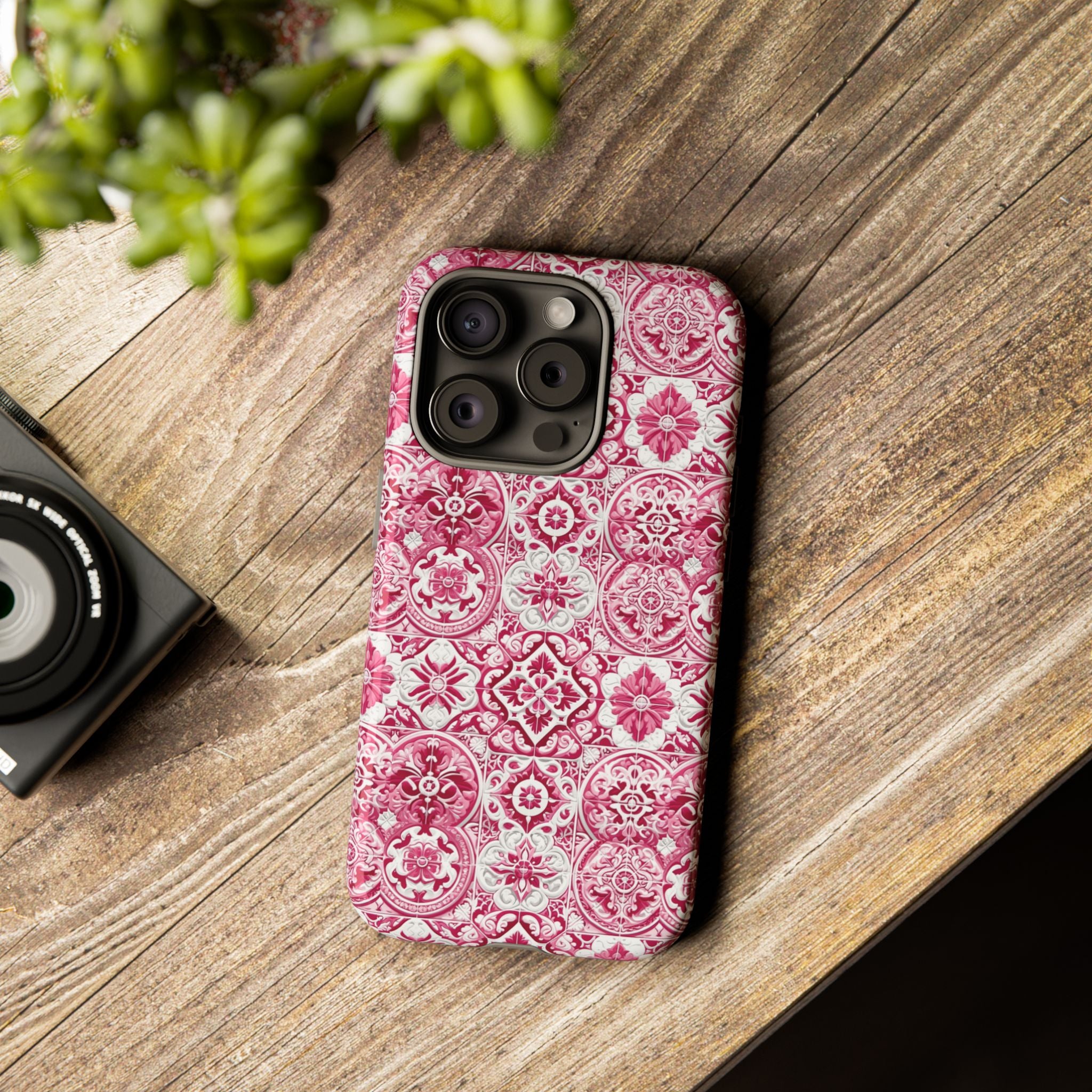 Pink and White Mediterranean Tile Design Phone Case - Stylish, Protective Cover for All Models Gift for Mom Accessory Gift for Her