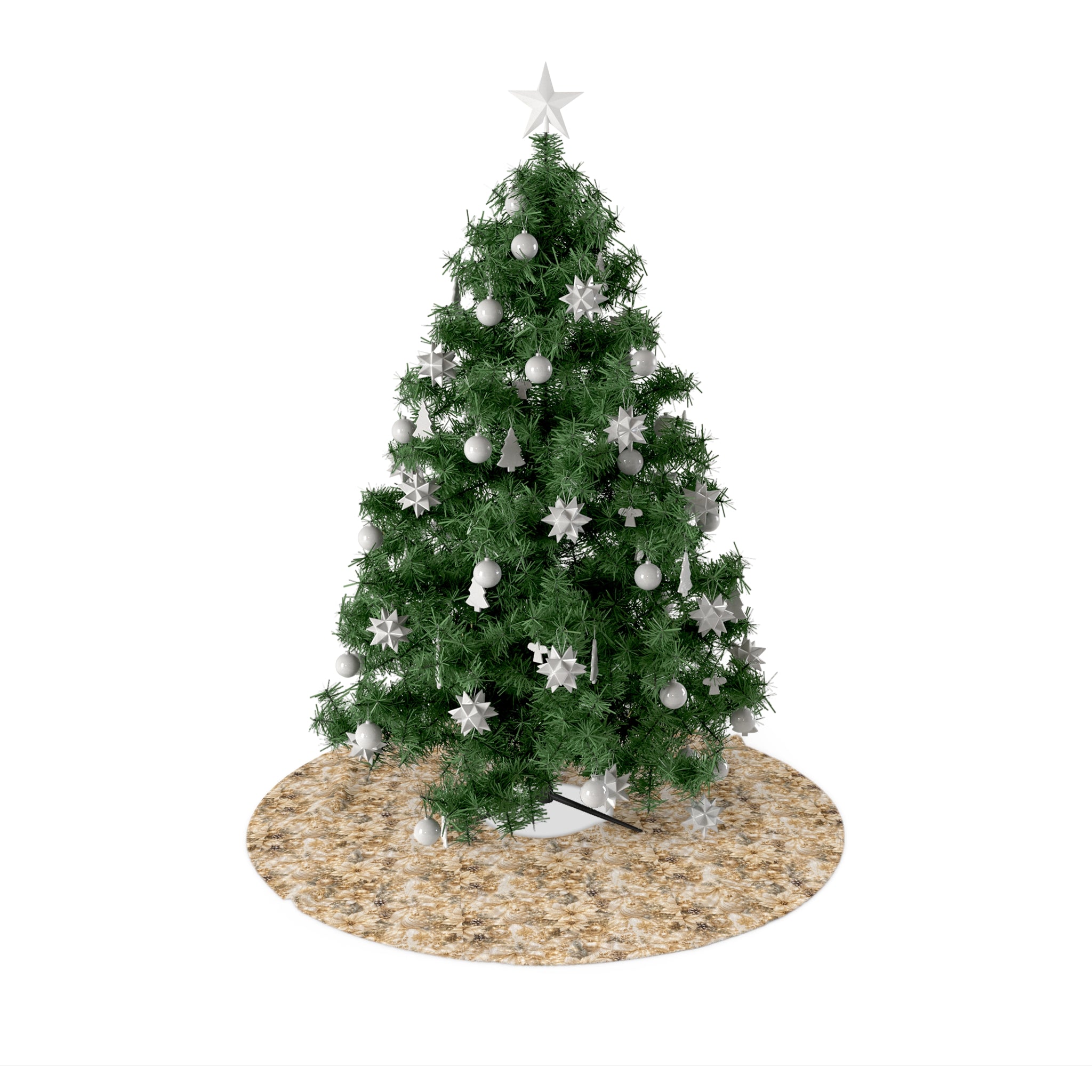 Tree Skirts - White Christmas Floral and Bows Design