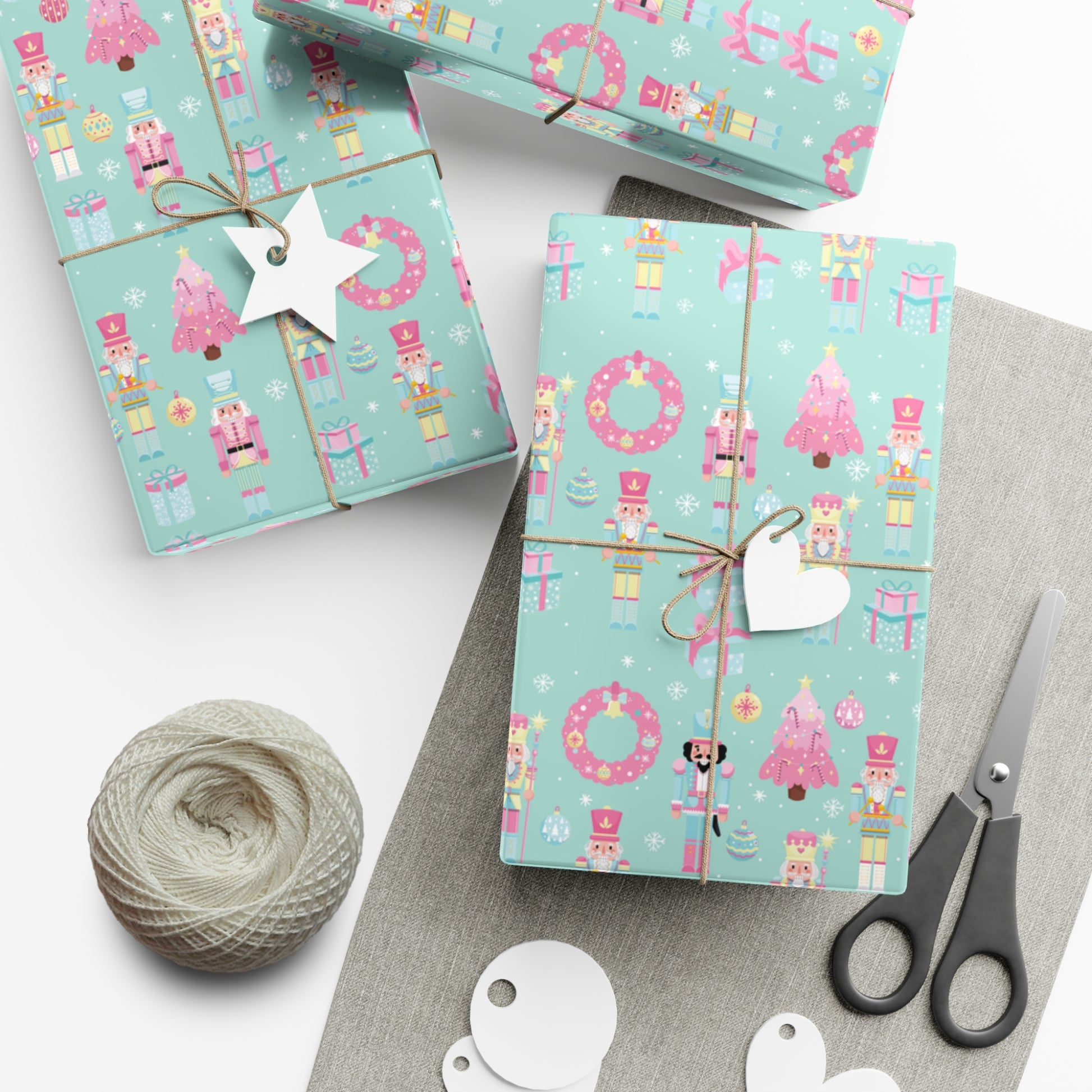 Pink and Pastel Green Christmas Nutcrackers Wrapping Paper | Vibrant Seasonal Blooms | Perfect for Thanksgiving, Birthdays, Special Occasions | Premium Quality Gifts Moms - MRSBYVALLE