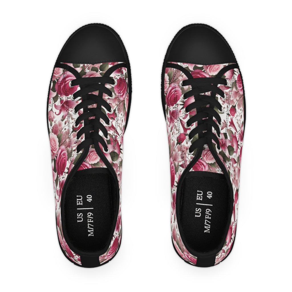 Floral Pink Women's Low Top Sneakers Breathable Polyester Canvas, Lightweight Stylish Floral Pastel Design, Comfortable All-Day Wear, Perfect for Walking and Everyday Activities - MRSBYVALLE
