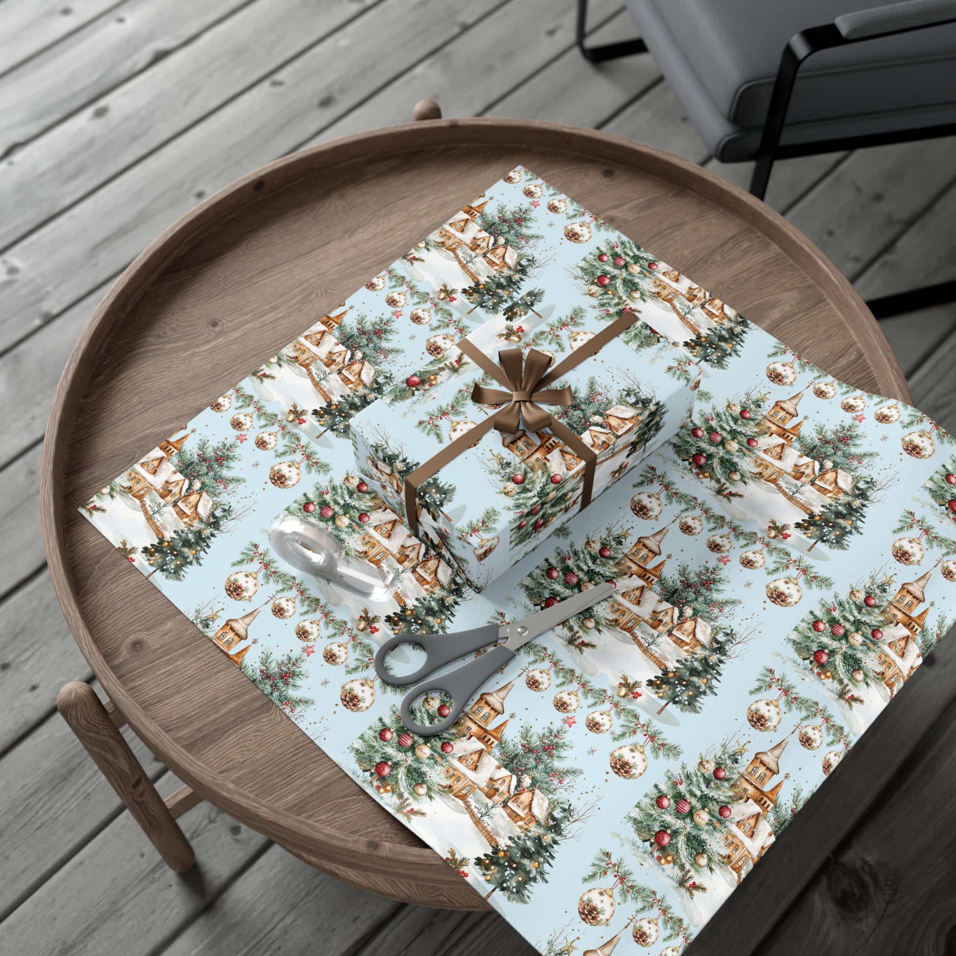 Christmas Watercolor House & Tree Wrapping Paper – Festive Holiday Scenes in Elegant Watercolors, Perfect for Wrapping Gifts with Cozy, Seasonal Charm All Gifts - MRSBYVALLE