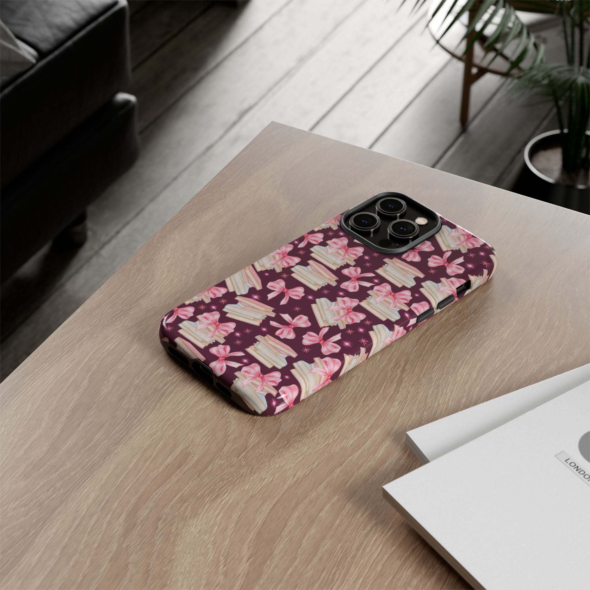 Coquette Pink Bows & Books Phone Case for iPhone 17 and Samsung, Pixel | Stylish Protective Cover Gift for Her Perfect for Floral Lover