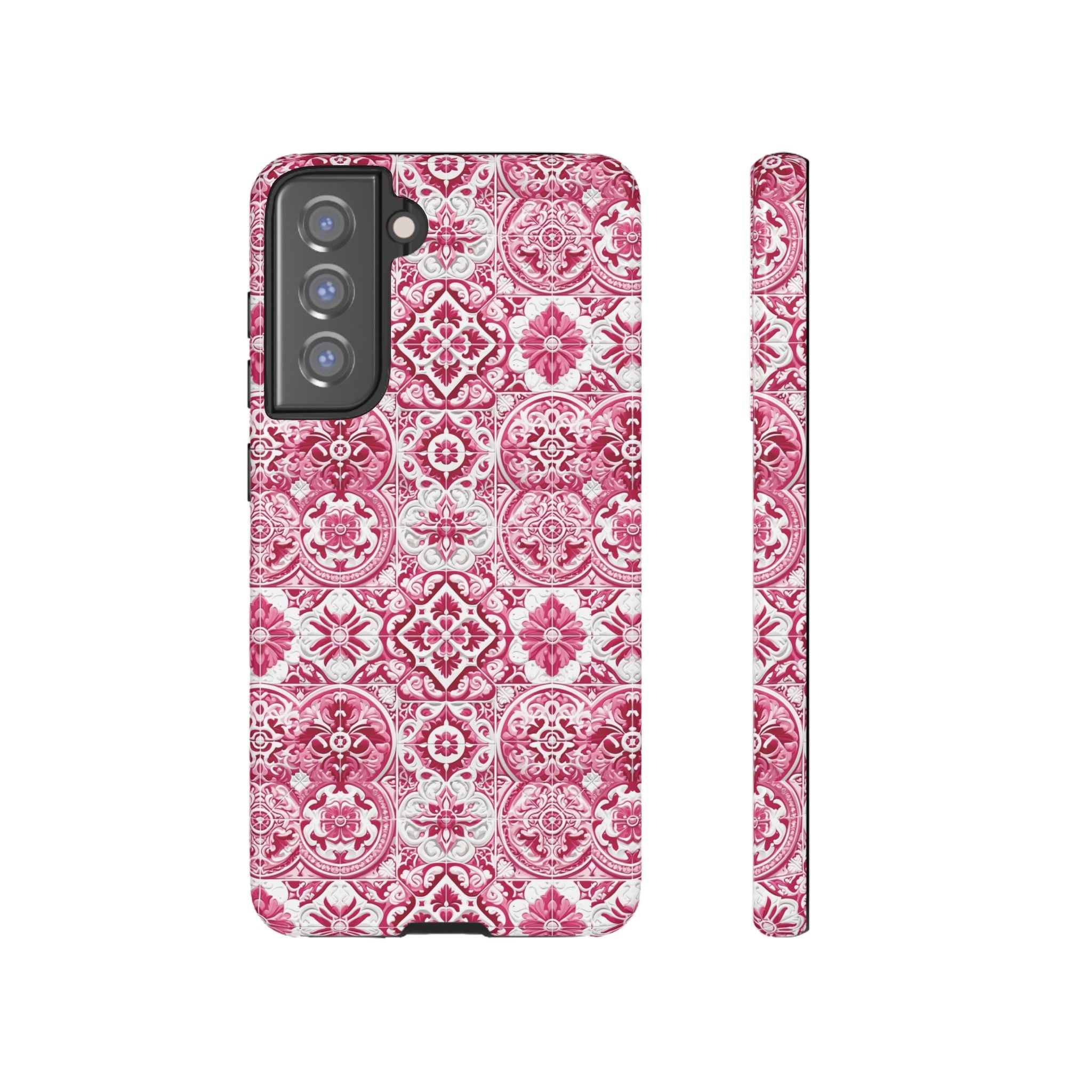 Pink and White Mediterranean Tile Design Phone Case - Stylish, Protective Cover for All Models Gift for Mom Accessory Gift for Her