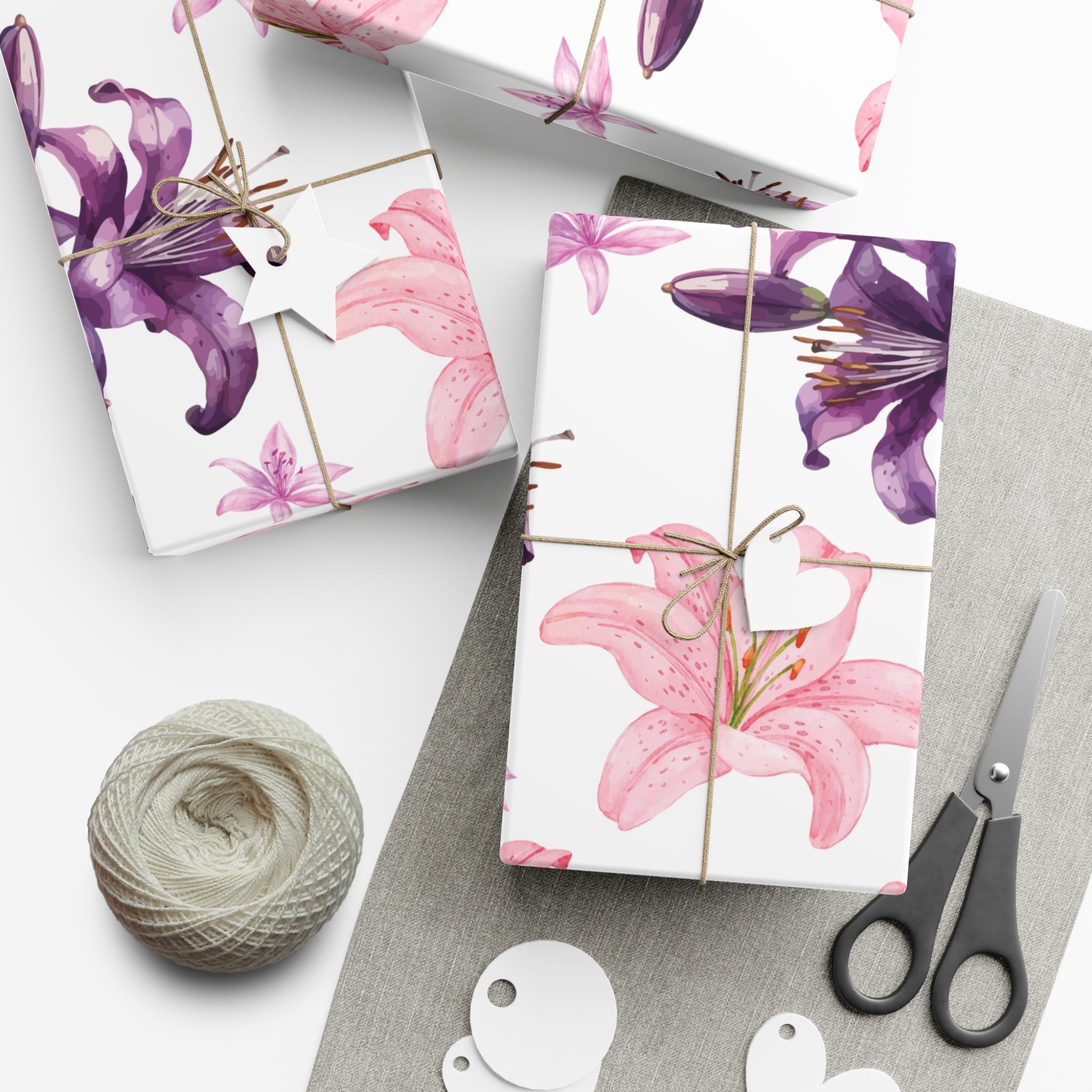 Blooming Tiger Lily Pink and white Wrapping Paper | Cozy Holiday Gift Wrap | Perfect for Christmas Presents, Wedding Celebrations, and Winter Wonderland Themes Christmas - MRSBYVALLE
