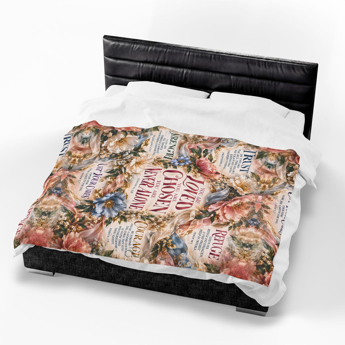 You Are Never Alone Comfort Blanket | Christian Encouragement Gift for Her | Velveteen Floral Scripture Throw