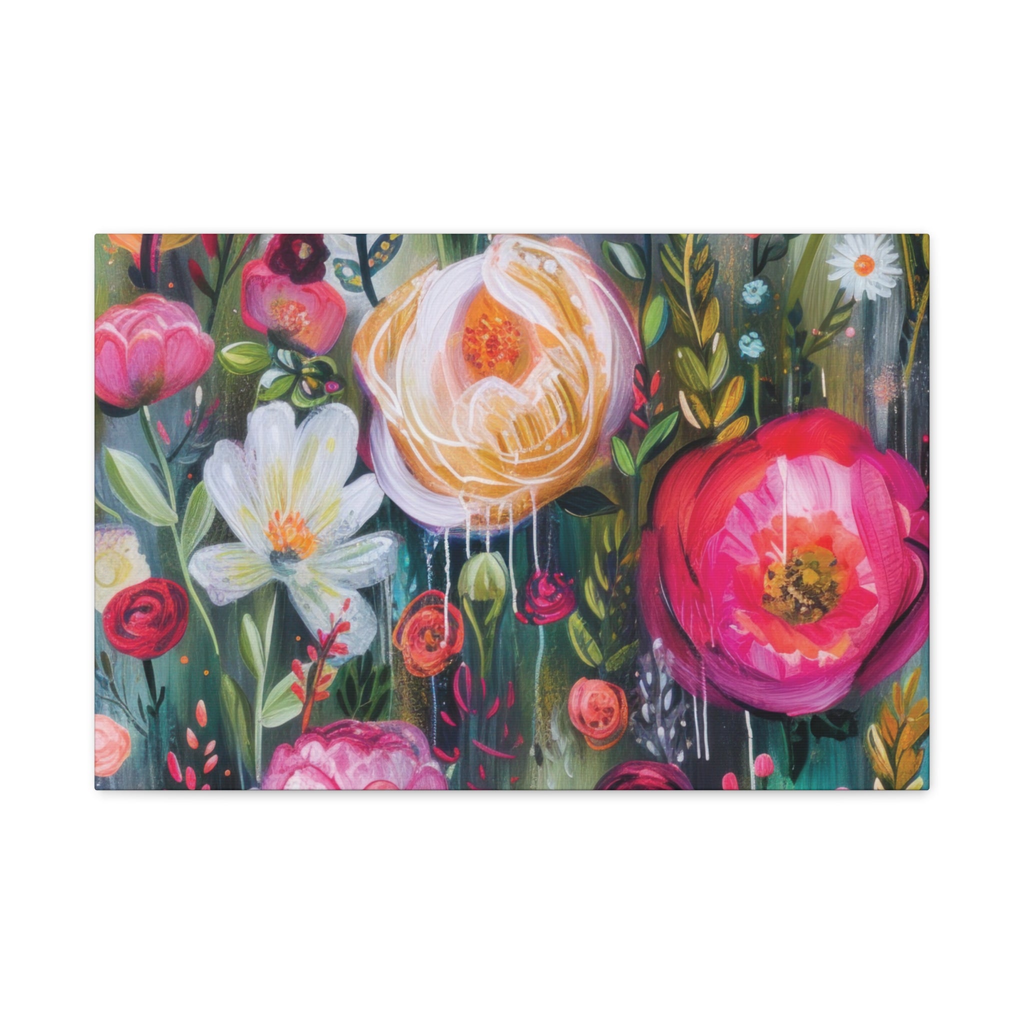 Watercolor Boho Floral Wall Art Matte Canvas Stretched, Vibrant Botanical Design, Perfect for Living Room, Bedroom, or Office Decor, Adds a Stylish Touch to Any Space - MRSBYVALLE