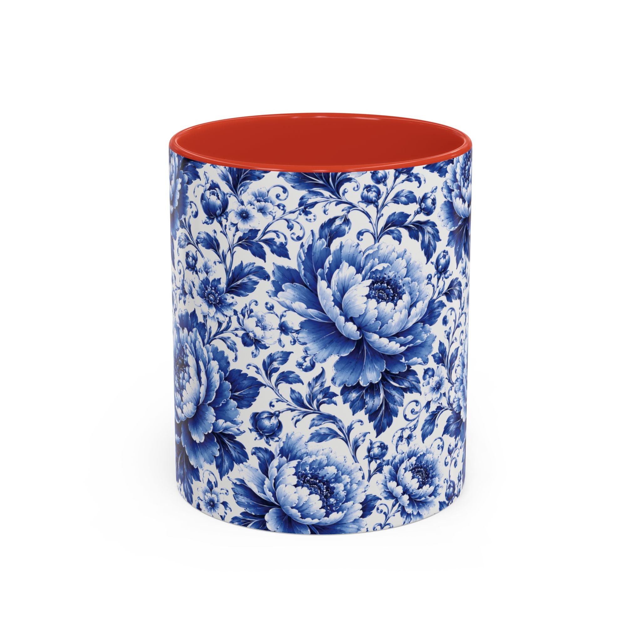 Blue Floral Ceramic Coffee Mug — Vintage Delft Peony Accent (11oz & 15oz) Blue & White Chinoiserie Tea Mug