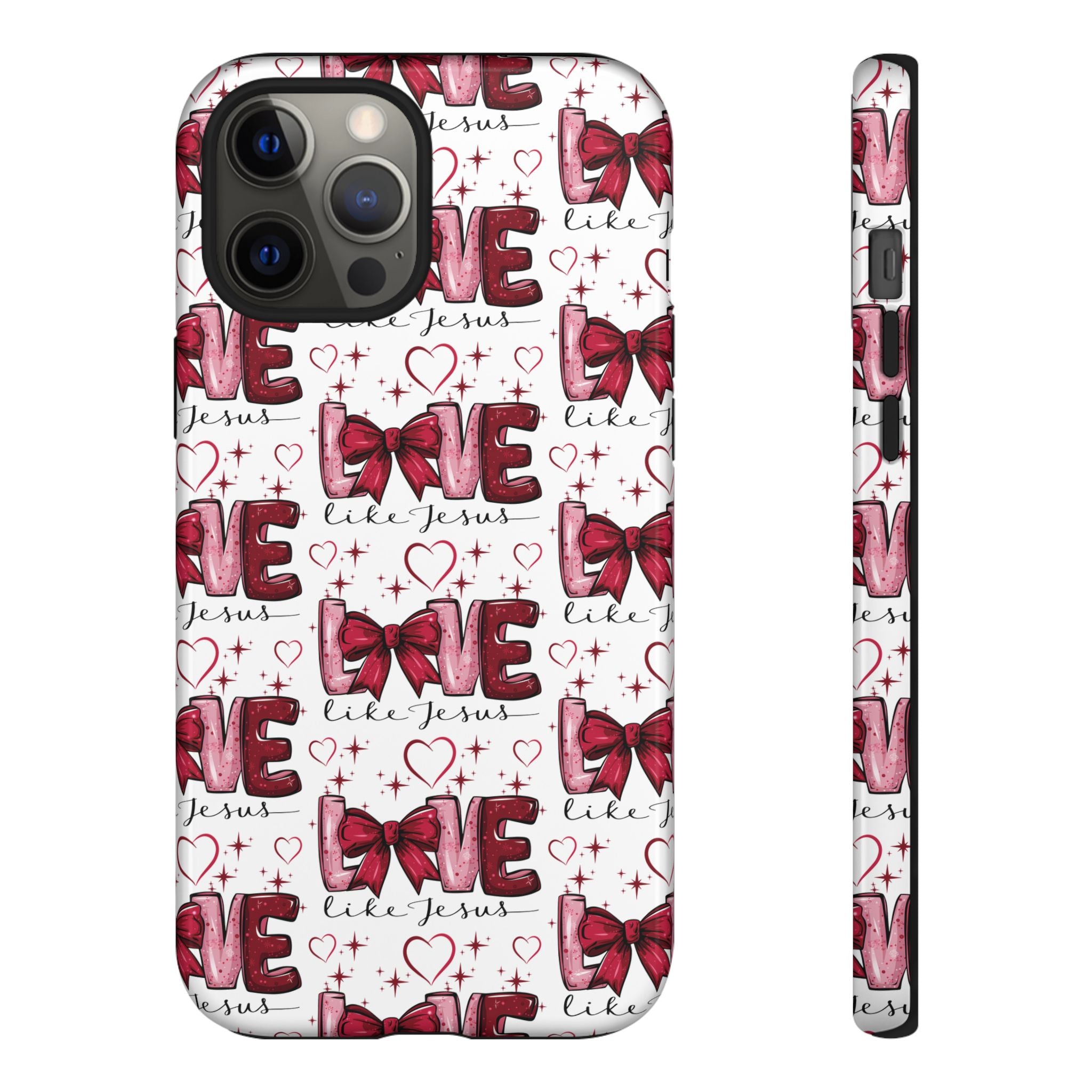 Love Like Jesus Red Bows and Hearts—Tough, Faithful Phone Cases & Religious iPhone Accessories: Protect Your Device & Show Your Faith