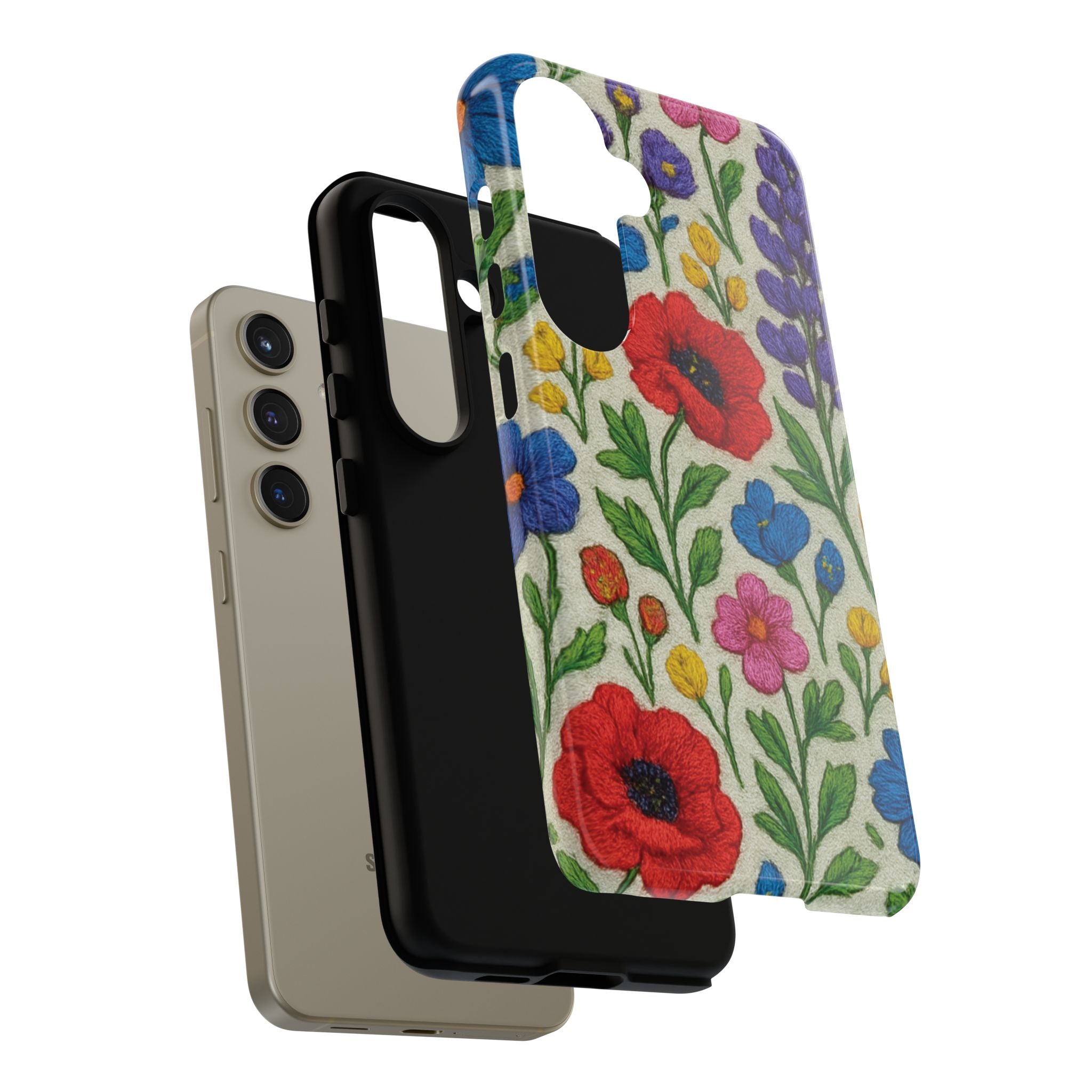 Bright 3D Illusion Wildflower Phone Case Cute Floral Design in Red, Pink, Blue – Aesthetic Protective Case for iPhone and  Android