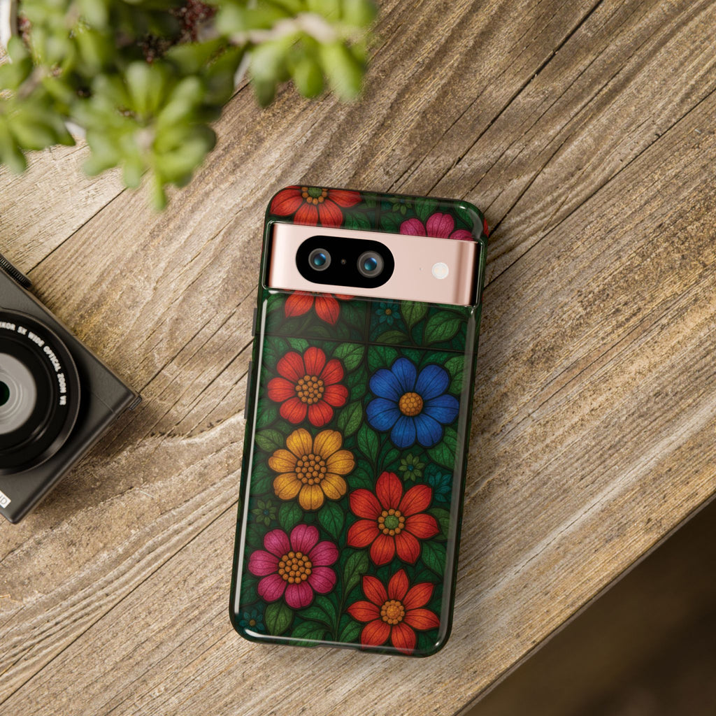 Coque de téléphone effet vitrail floral lumineux Art abstrait coloré, Étui de protection esthétique pour iPhone, Samsung et Google, Idée cadeau unique pour maman