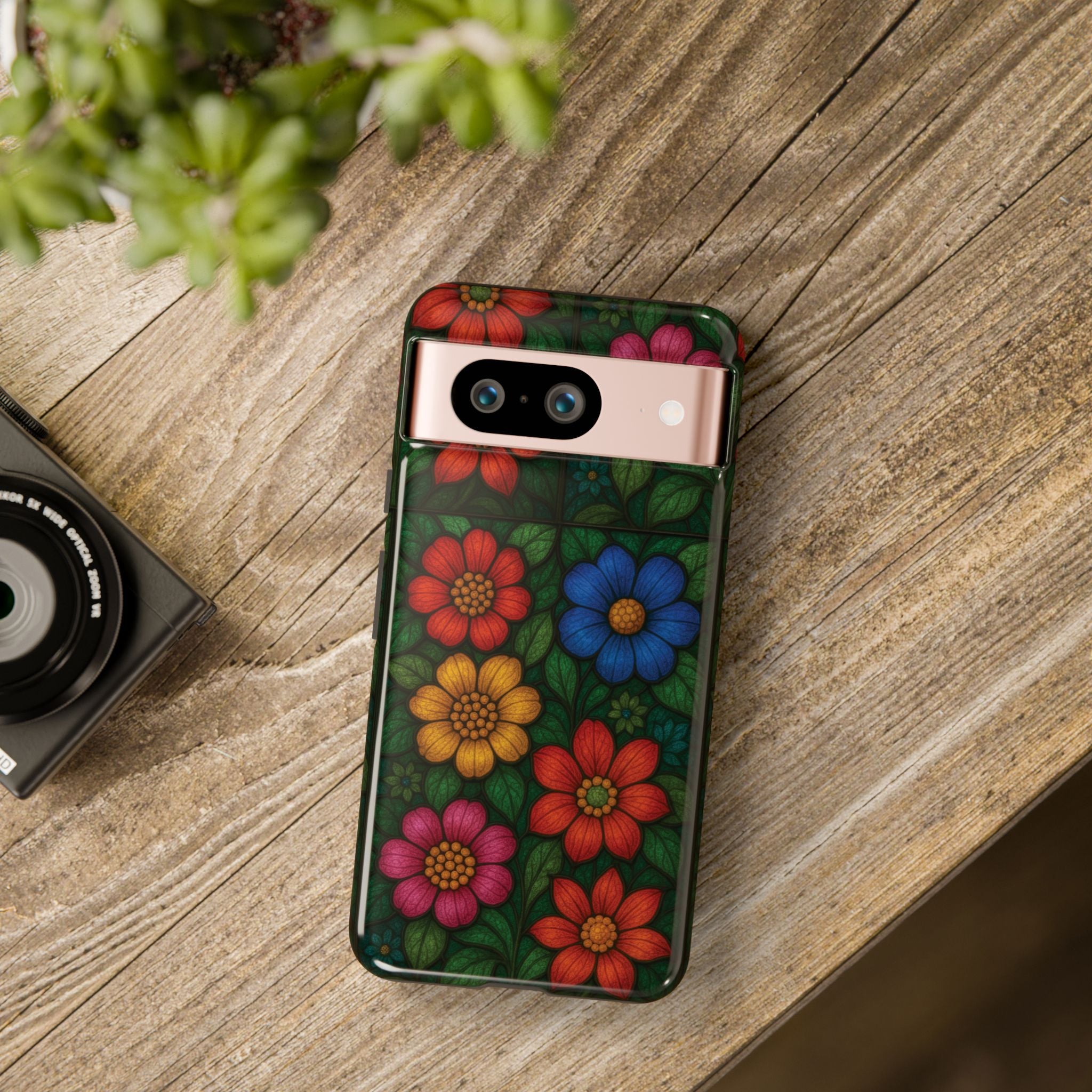 Coque de téléphone effet vitrail floral lumineux Art abstrait coloré, Étui de protection esthétique pour iPhone, Samsung et Google, Idée cadeau unique pour maman