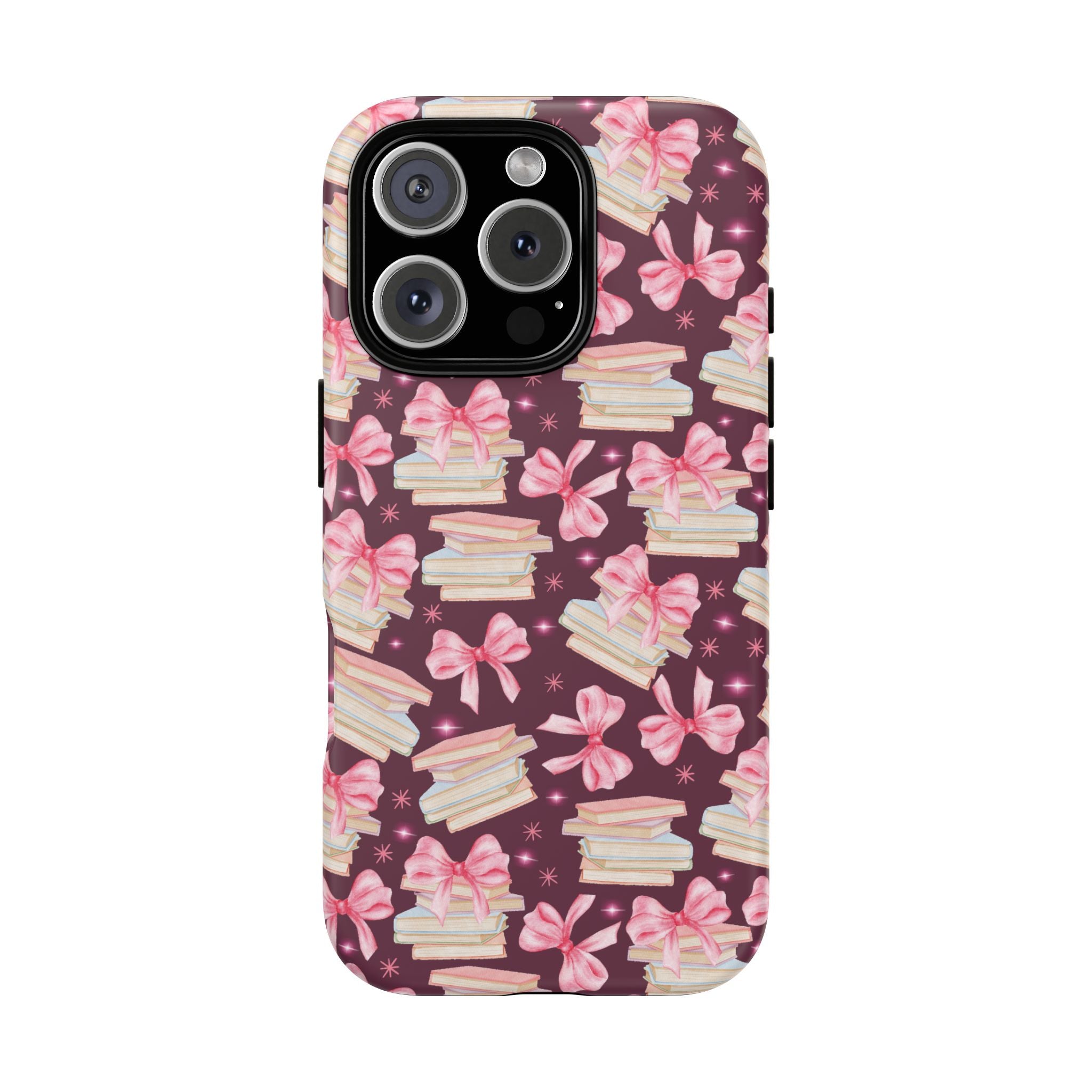 Coquette Pink Bows & Books Phone Case for iPhone 17 and Samsung, Pixel | Stylish Protective Cover Gift for Her Perfect for Floral Lover