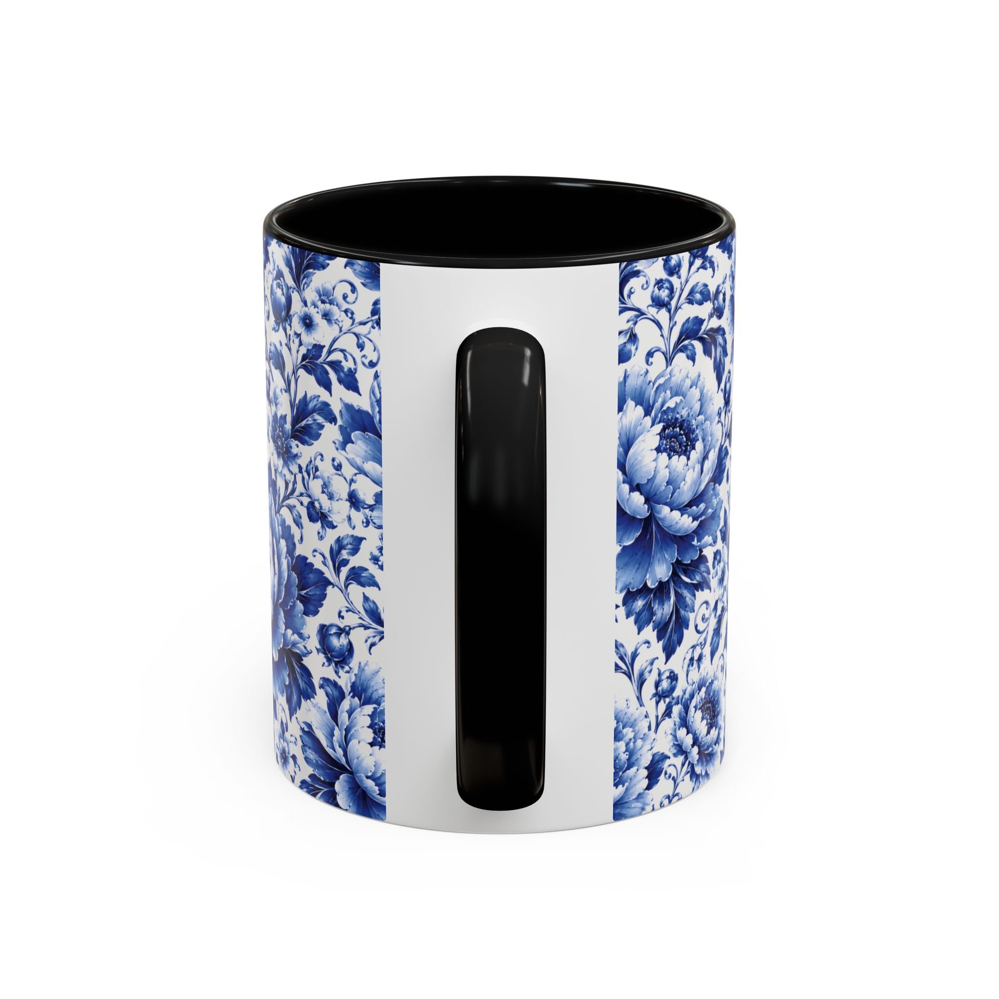 Blue Floral Ceramic Coffee Mug — Vintage Delft Peony Accent (11oz & 15oz) Blue & White Chinoiserie Tea Mug