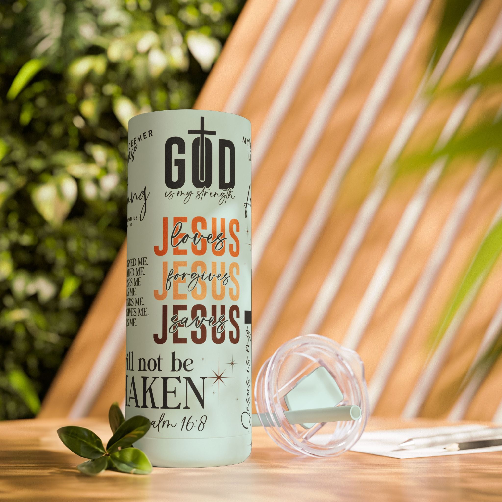 Inspirational Christian Skinny Tumbler 20oz Jesus Faith Gift, Bible Verse Travel Mug, Motivational Drinkware, Christian Prefect Gift