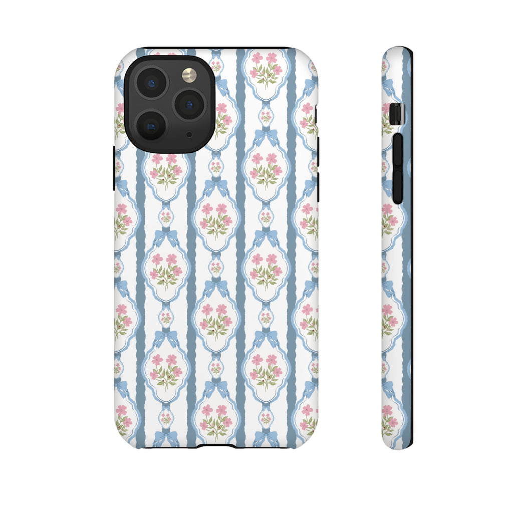 Coque de téléphone Vintage Nœud Bleu et Rose — Motif floral romantique « Tough Cases »