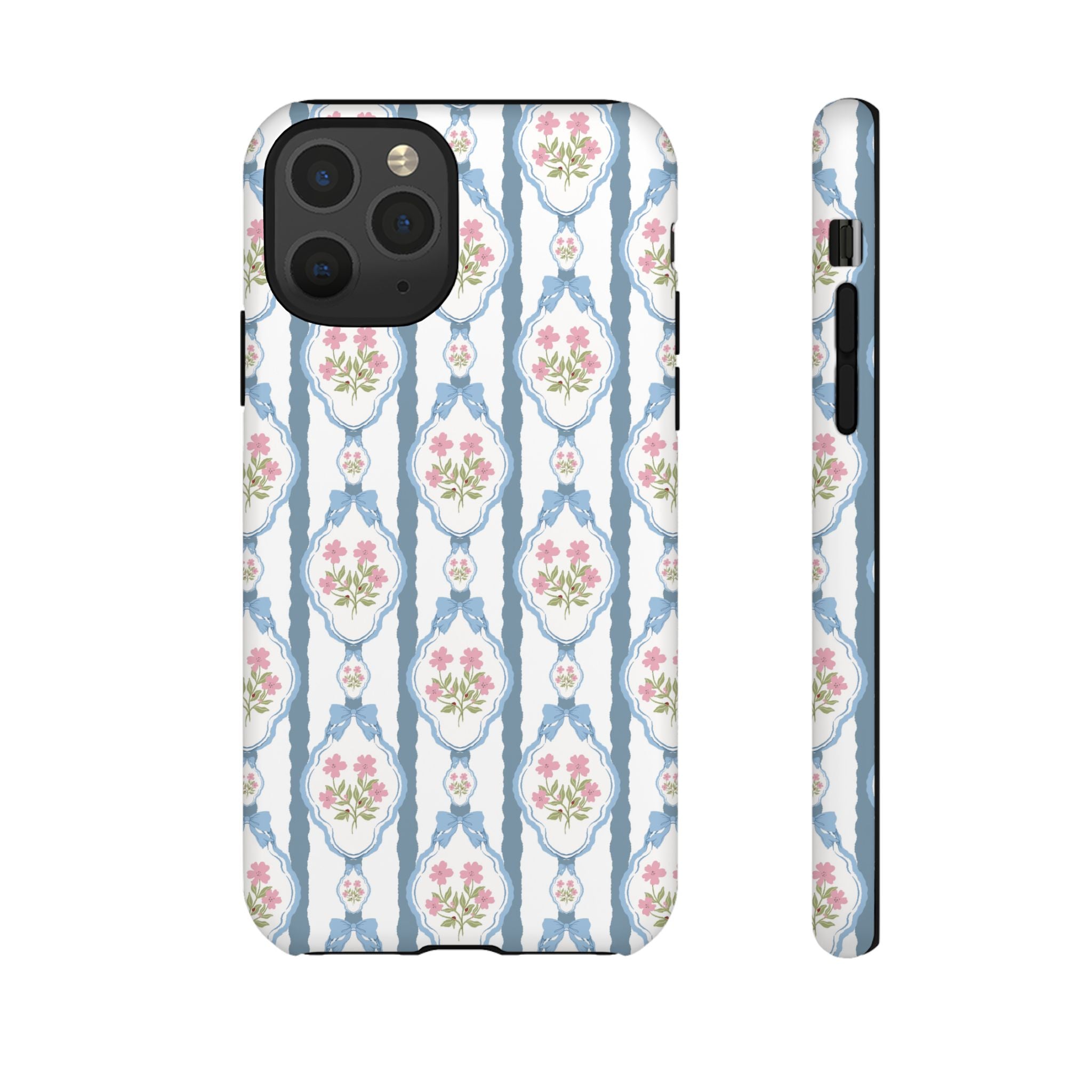 Vintage Blue and  Pink Bow Phone Case — 'Tough Cases' Romantic Floral Design