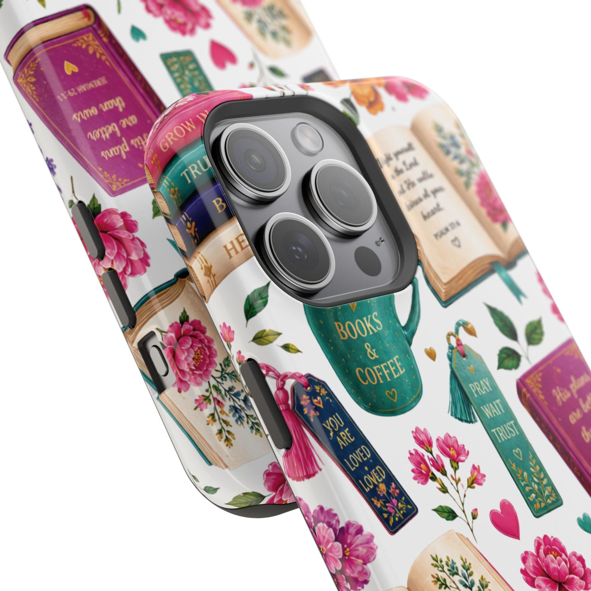 Christian Books & Coffee Phone Case — Magnetic Impact-Resistant Christian Gift