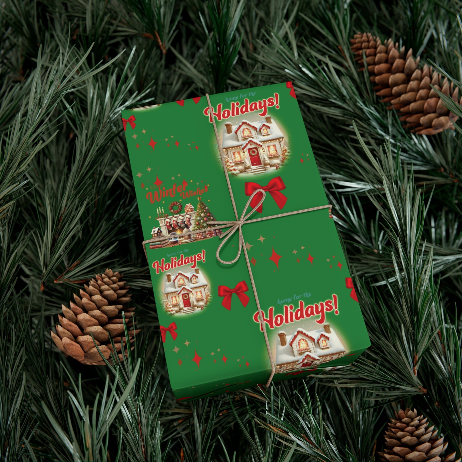 Retro Christmas Scenes Wrapping Paper - Forest Green Holiday Gift Wrap with Vintage Vibes, Perfect for Festive Presents, Nostalgic Holiday Decor, and Gift Wrapping Premium Quality - MRSBYVALLE