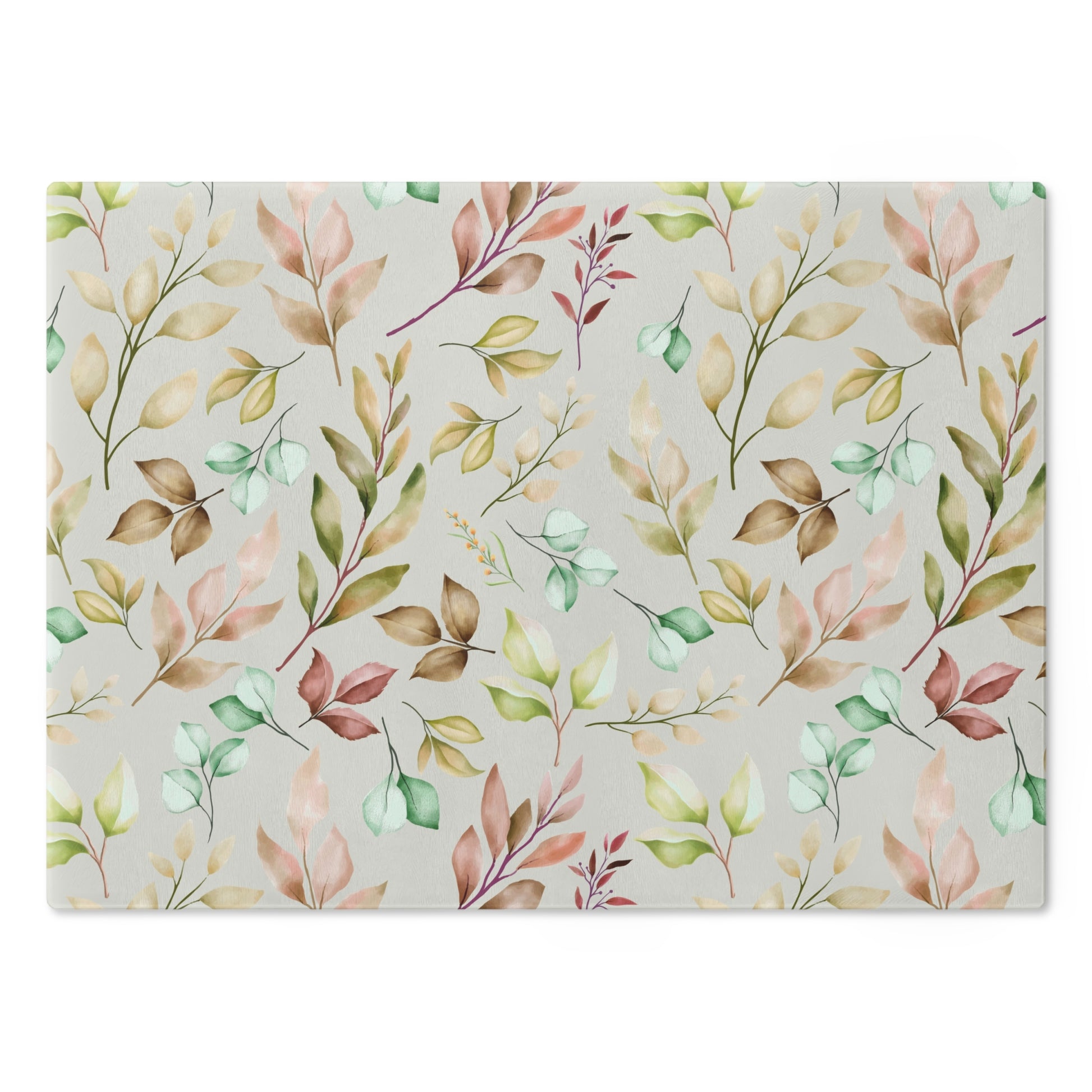 Pastel Leaves Cutting Board Floral Tempered Glass Cutting Board Durable Kitchen Decor with Elegant Design, Housewarming, New House Gift - MRSBYVALLE