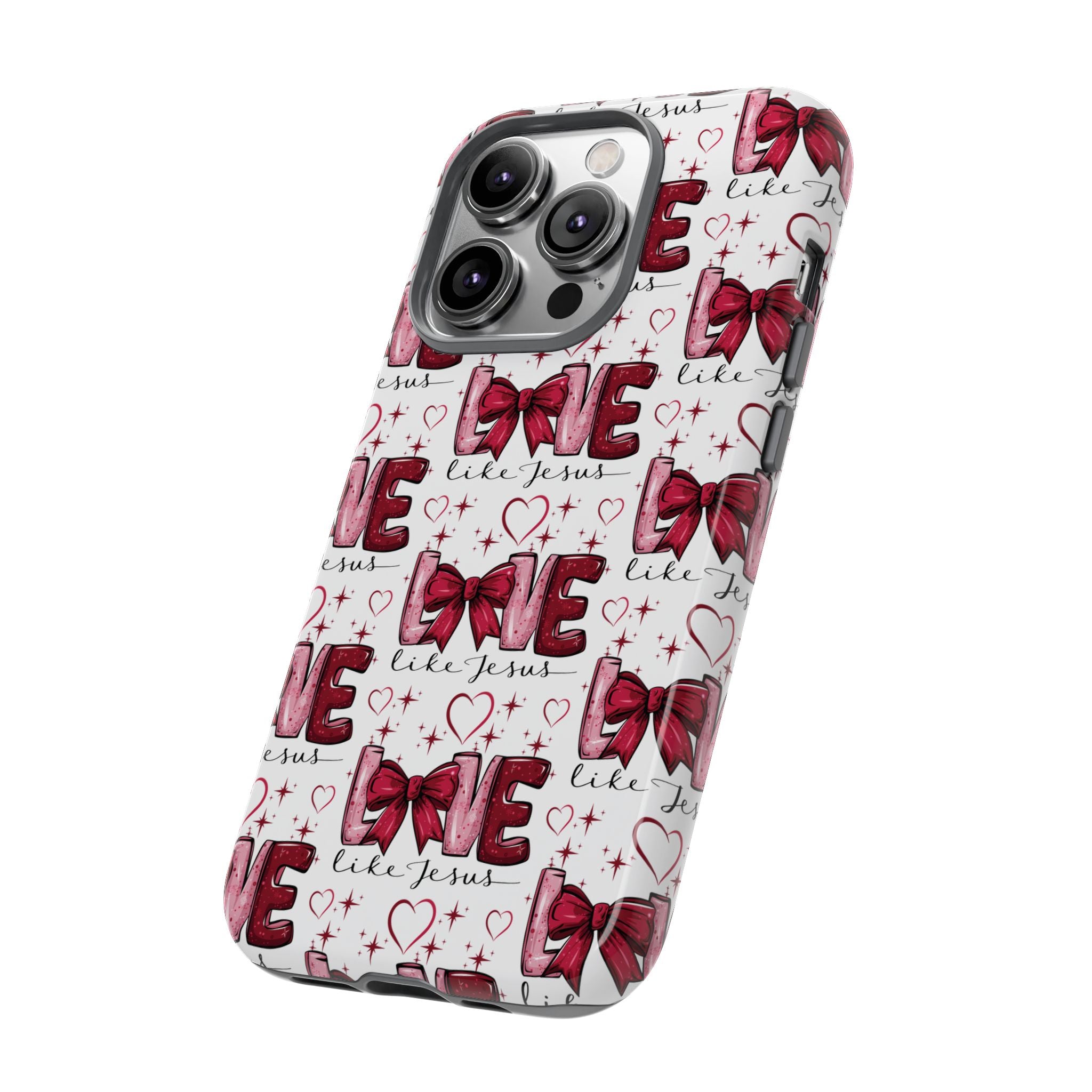Love Like Jesus Red Bows and Hearts—Tough, Faithful Phone Cases & Religious iPhone Accessories: Protect Your Device & Show Your Faith