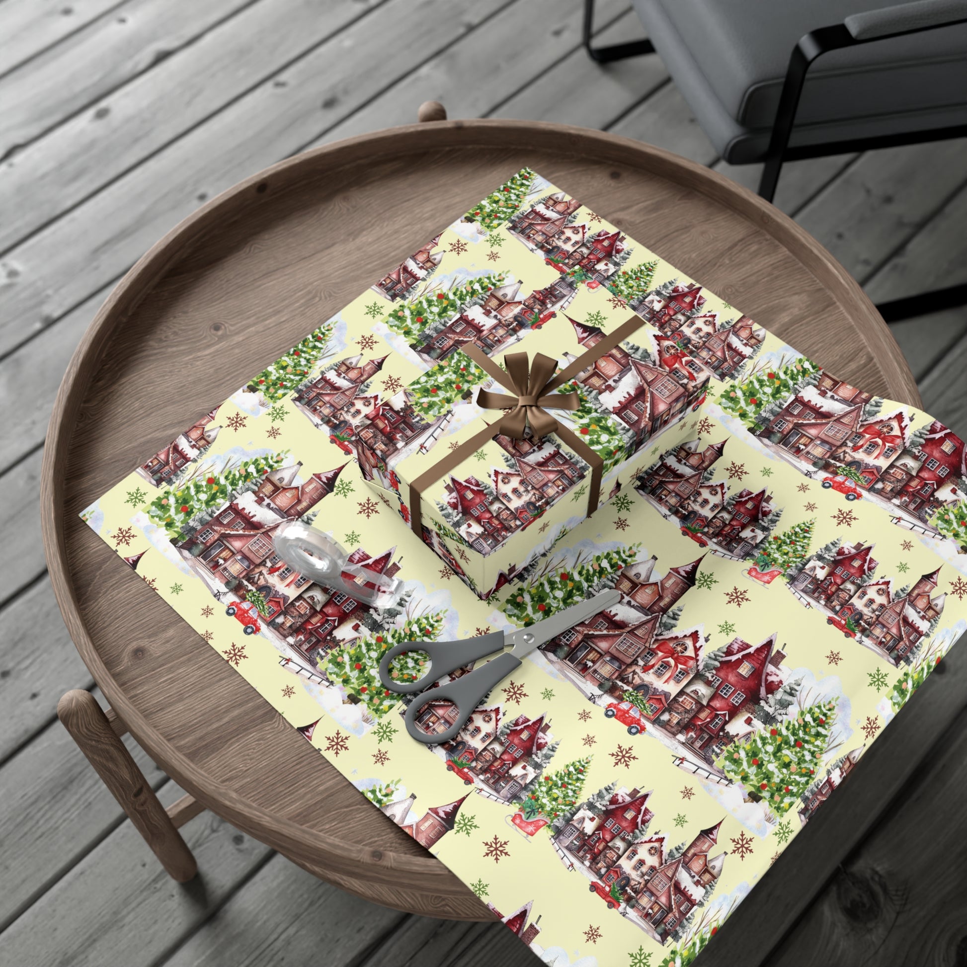 Christmas Village Wrapping Paper Whimsical Winter Wonderland with Pastel Trees, Snowflakes, and Festive Gifts Perfect for a Magical Holiday Season in Matte/Satin, All Occasion - MRSBYVALLE