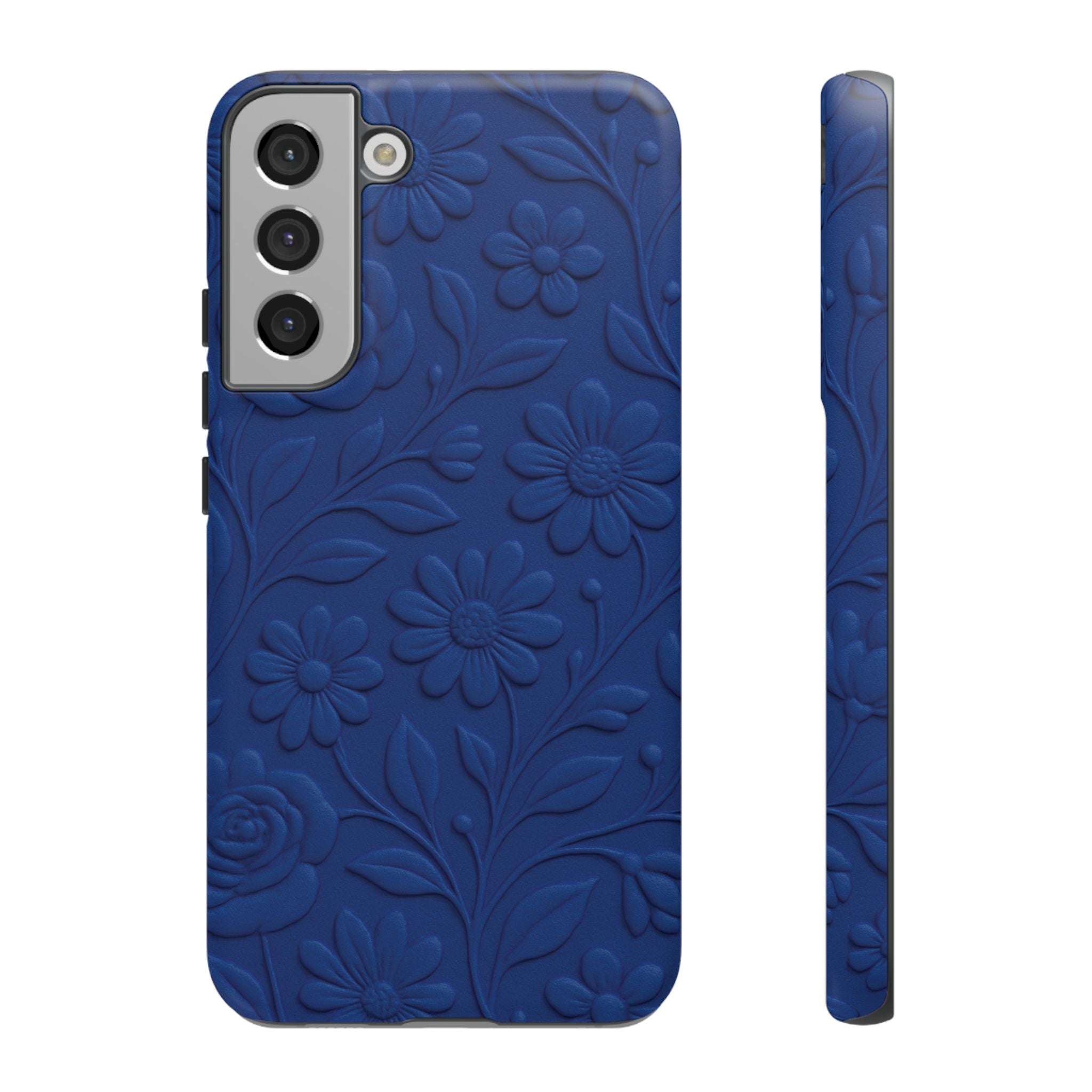 3D Illusion Floral Cobalt Blue Phone Case Elegant Raised Flower Design, Seamless Textured Look, Durable & Stylish Protection for iPhone and Android Models Fits iPhone & Samsung Models