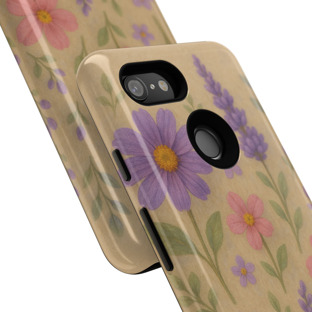 3D Illusion Wildflower Phone Case Cute Pastel Floral Design in Lavender, Pink, Mint Green – Aesthetic Protective Case for iPhone and  Android