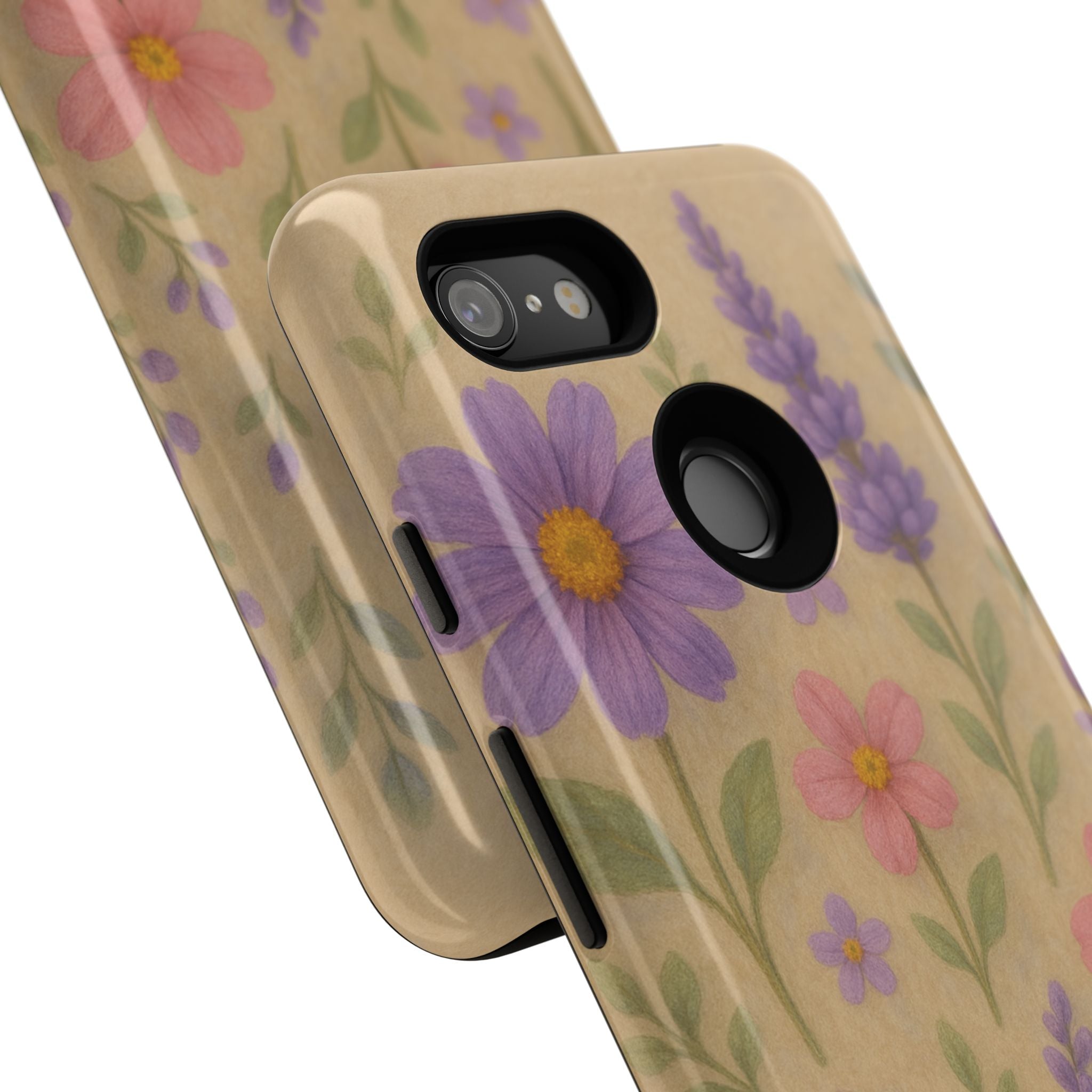 3D Illusion Wildflower Phone Case Cute Pastel Floral Design in Lavender, Pink, Mint Green – Aesthetic Protective Case for iPhone and  Android