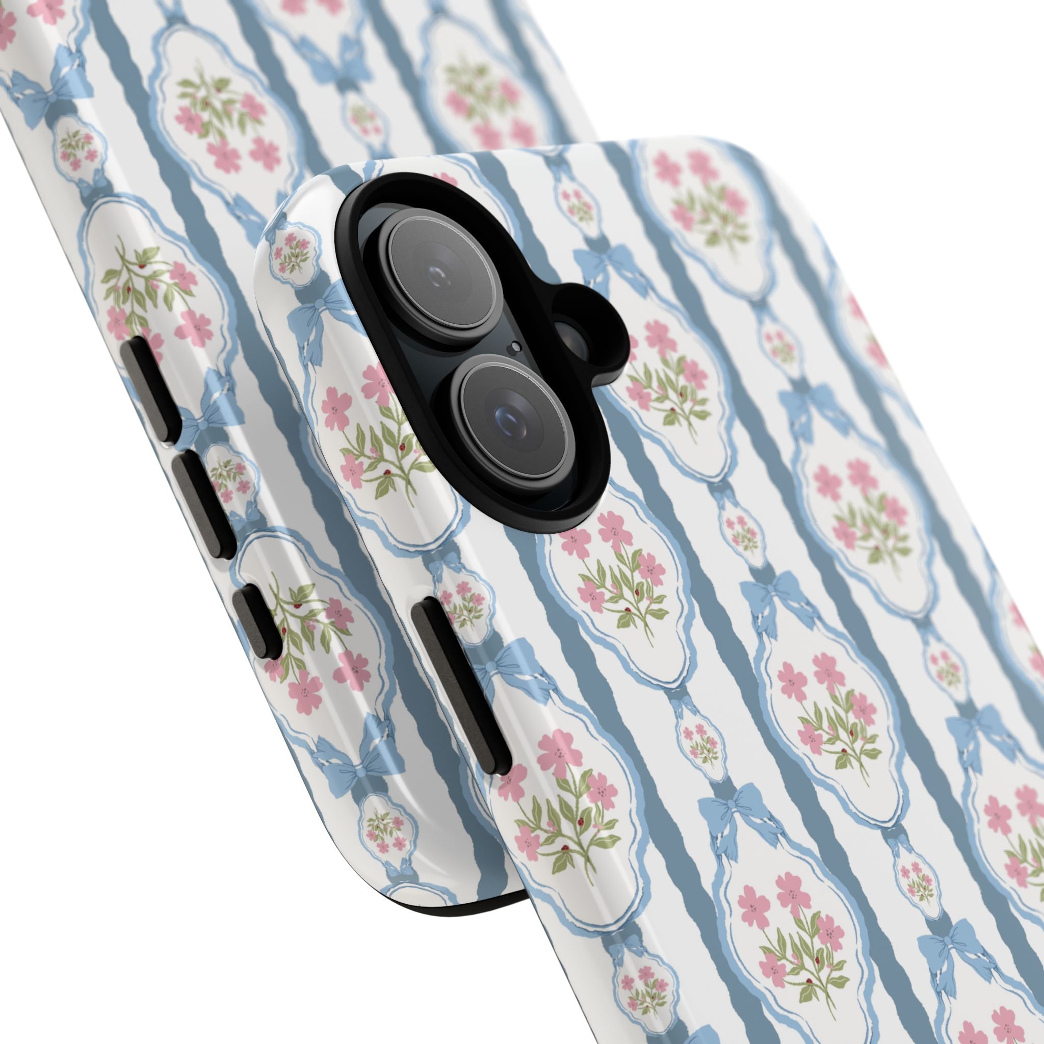 Coque de téléphone Vintage Nœud Bleu et Rose — Motif floral romantique « Tough Cases »