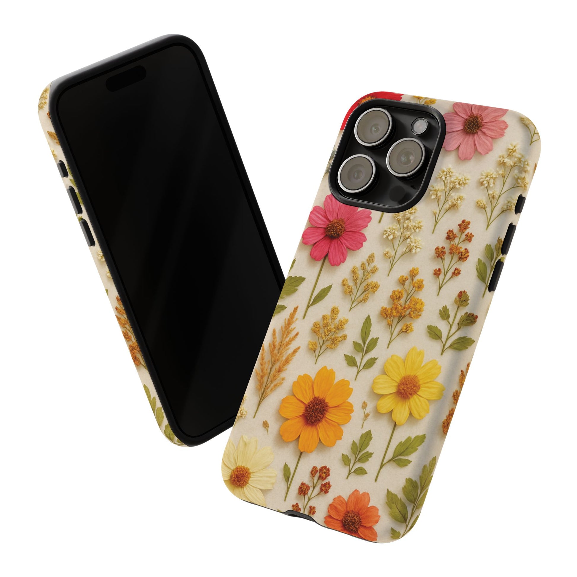 Dried Flowers Illusion Phone Case – Realistic Botanical Aesthetic, Colorful Pressed Floral Art, Trendy Nature-Inspired Protective Cover  iPhone & Samsung Models