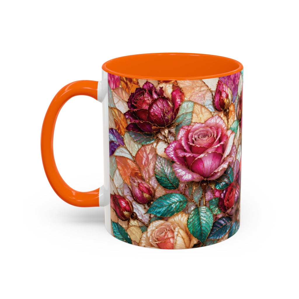 Floral Stained-Glass Accent Coffee Mug Colorful Rose Pattern (11/15 oz) Gift for Her