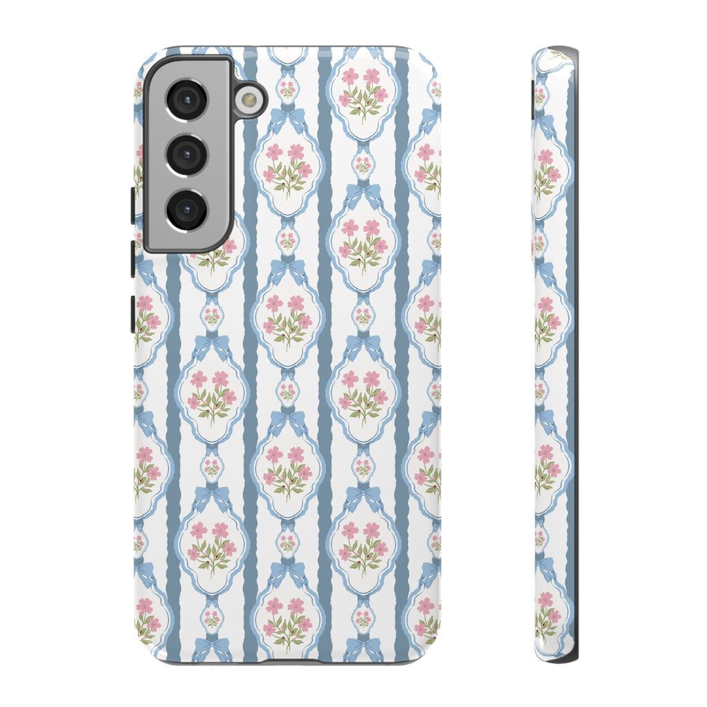 Coque de téléphone Vintage Nœud Bleu et Rose — Motif floral romantique « Tough Cases »