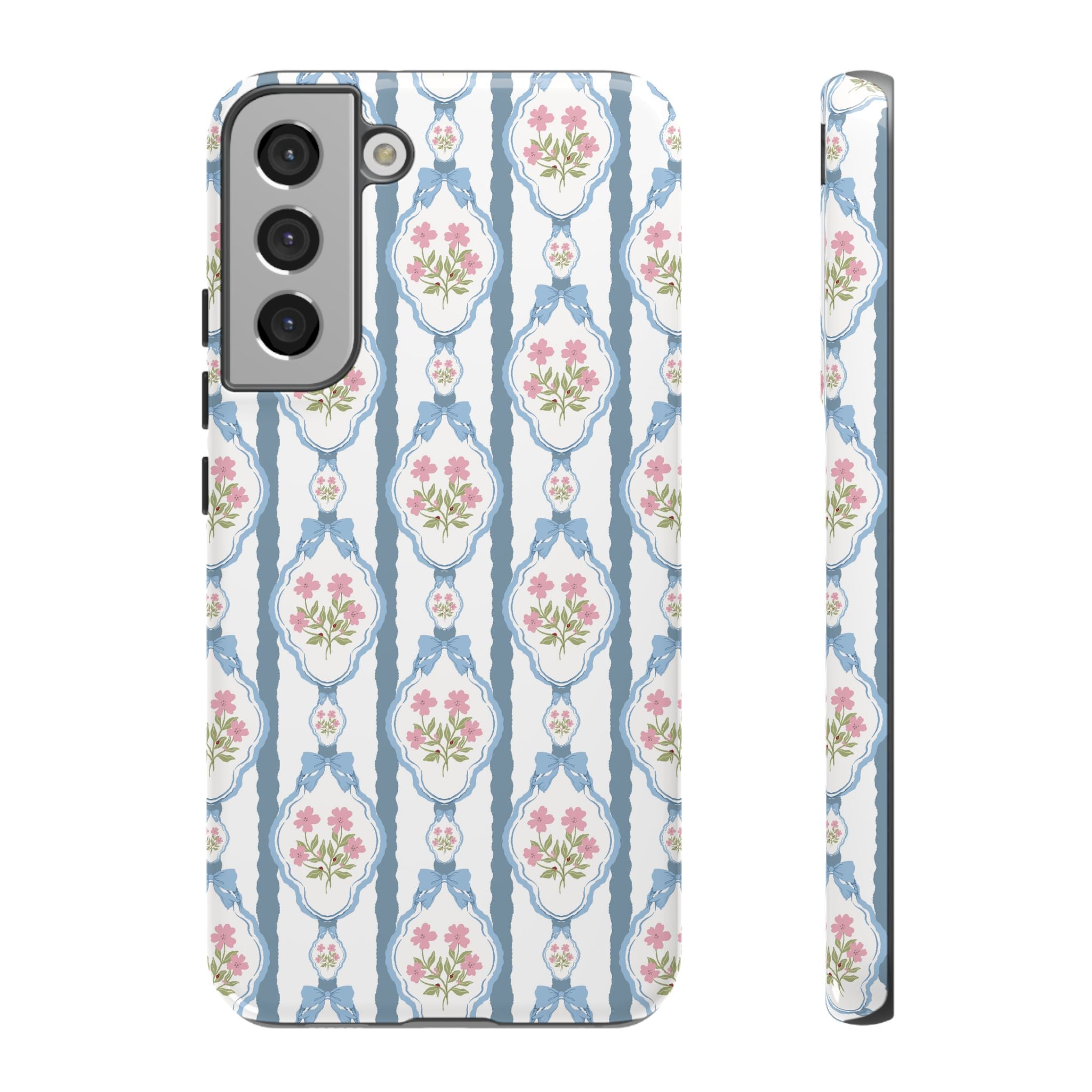 Vintage Blue and  Pink Bow Phone Case — 'Tough Cases' Romantic Floral Design