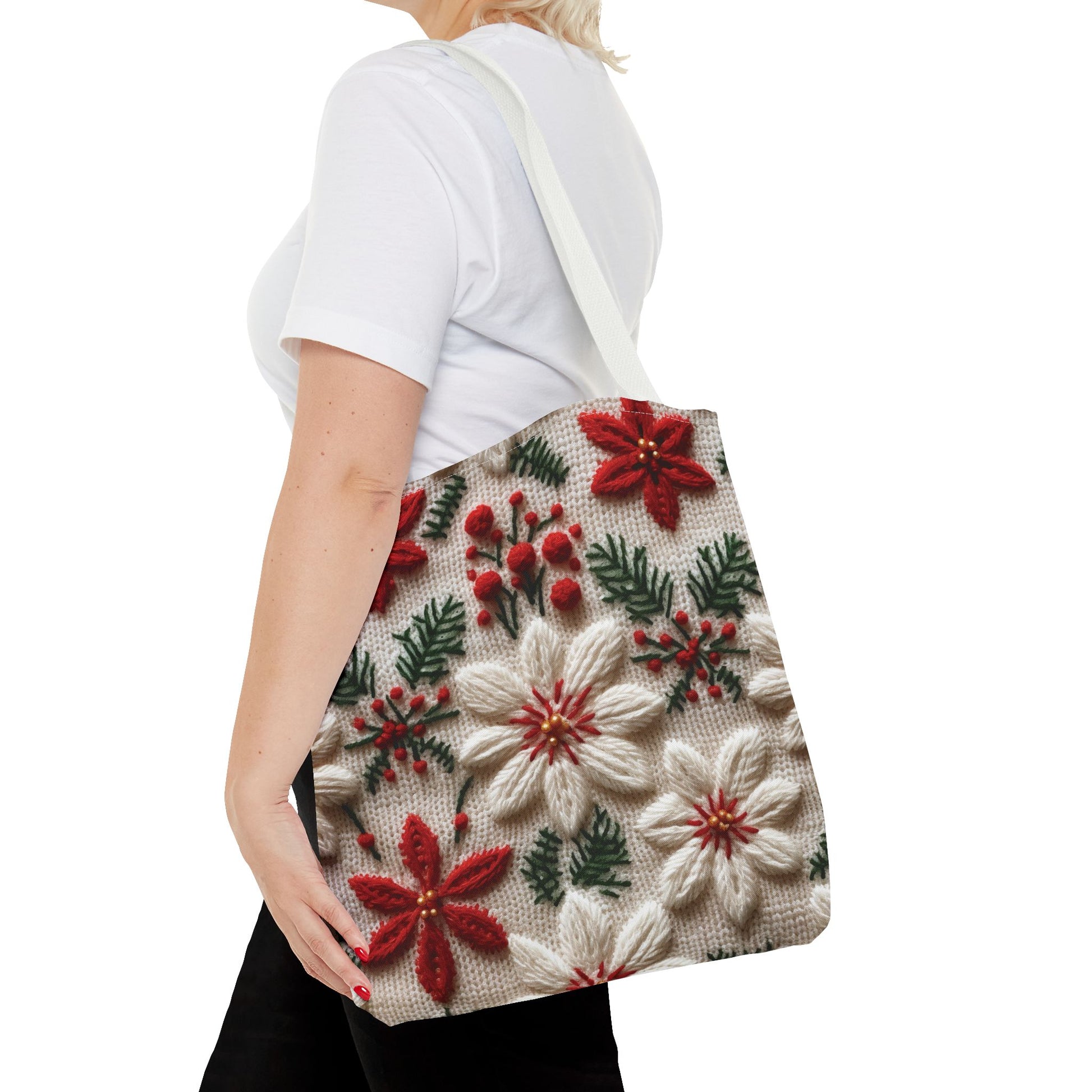 Festive Poinsettia Christmas Tote Stylish Holiday Bag for Shopping, Gifts, and Everyday Use - Durable, Reusable, and Perfect for Spreading Cheer This Holiday Season - MRSBYVALLE