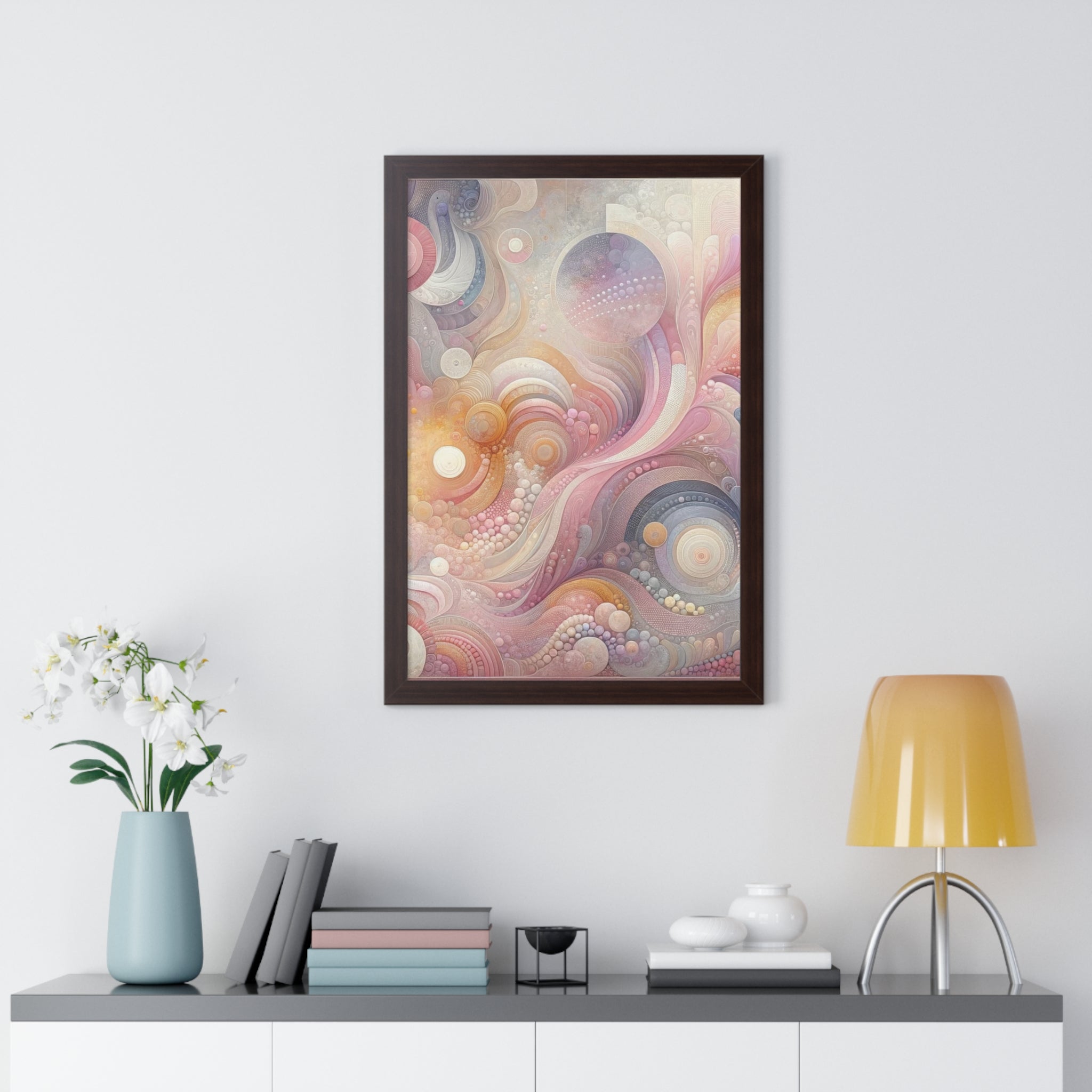 Pink Contemporary Elegance Abstract Modern Art Framed Canvas Print Wall Classic Encased in Black, White, or Walnut Frames with Durable Acrylic Protection Ready to Hang Timelessly Crafted..