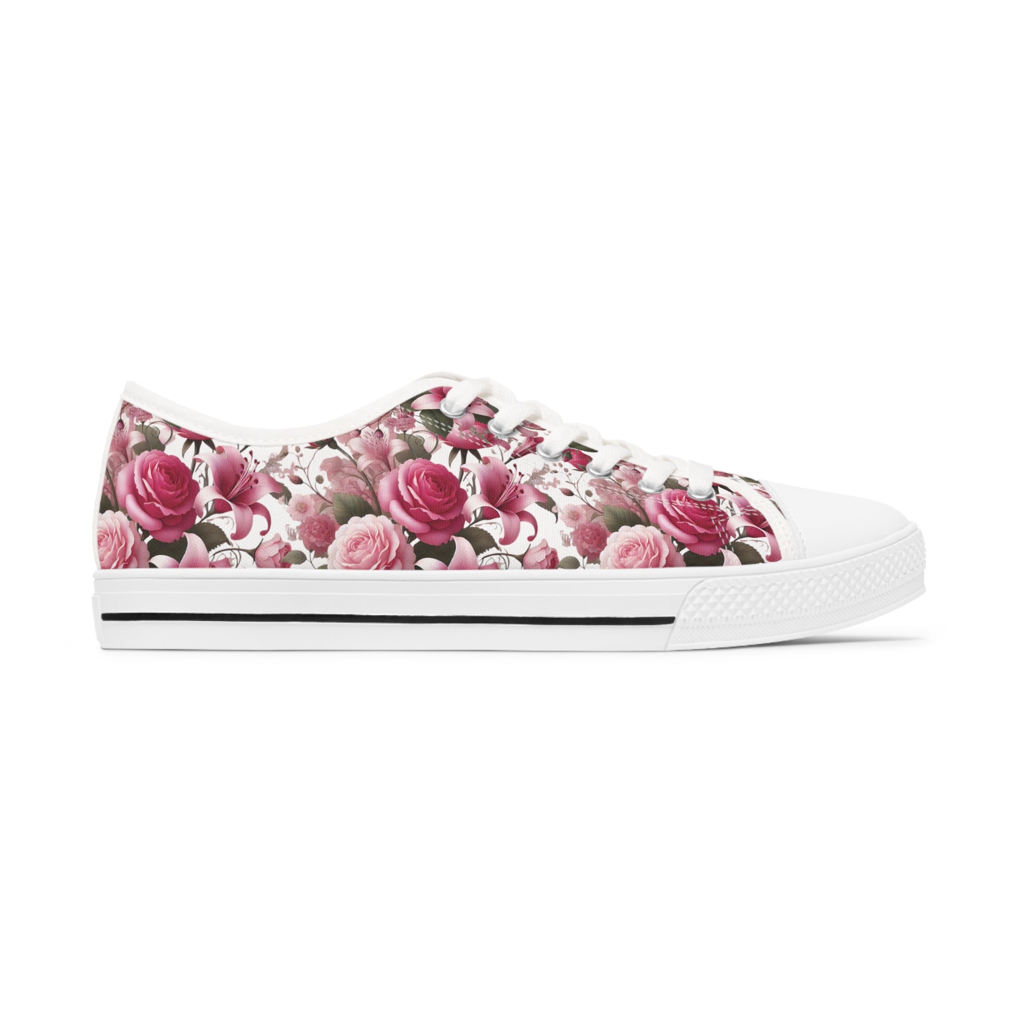 Floral Pink Women's Low Top Sneakers Breathable Polyester Canvas, Lightweight Stylish Floral Pastel Design, Comfortable All-Day Wear, Perfect for Walking and Everyday Activities - MRSBYVALLE