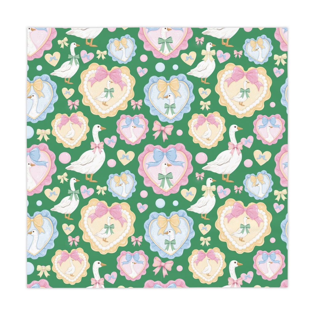 Nappe Vert Oie Folle avec Nœuds et Cœurs Pastel – Décor de Table Amusant