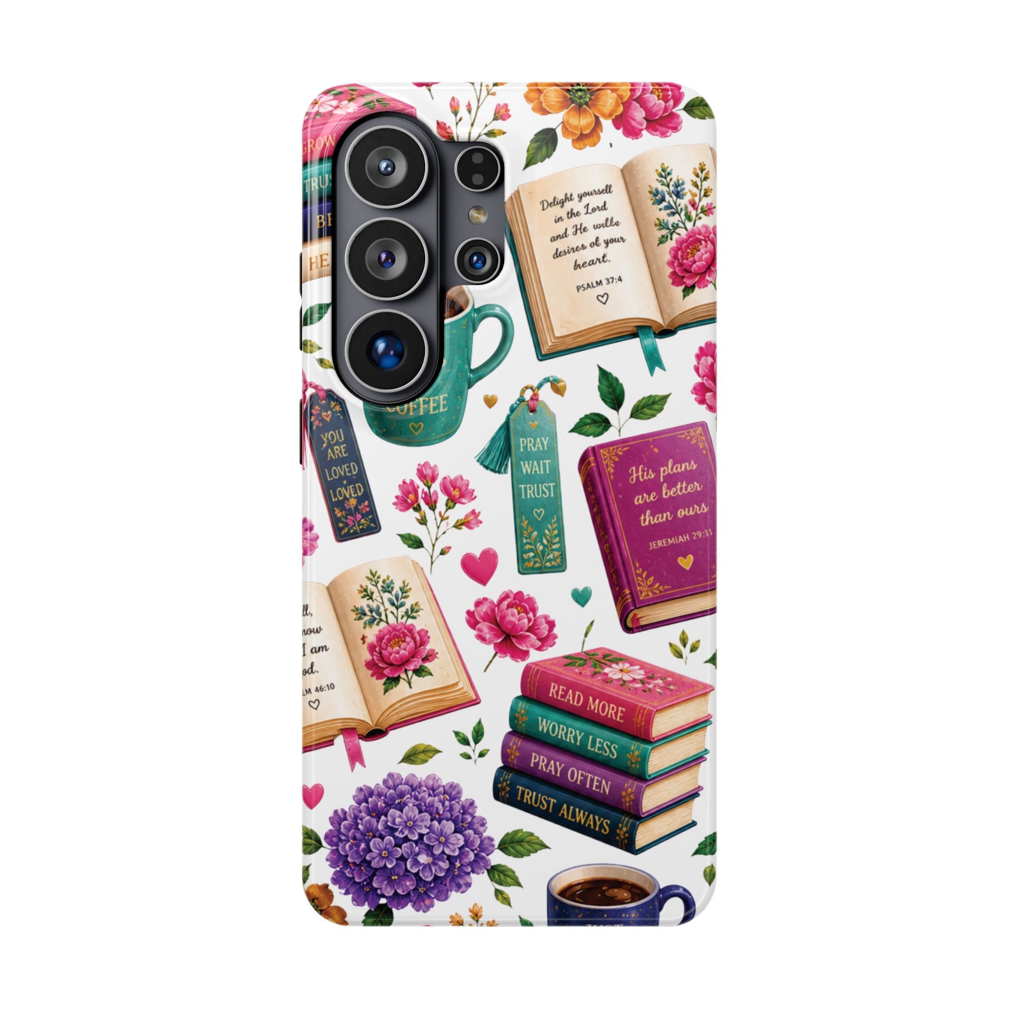 Christian Books & Coffee Phone Case — Magnetic Impact-Resistant Christian Gift