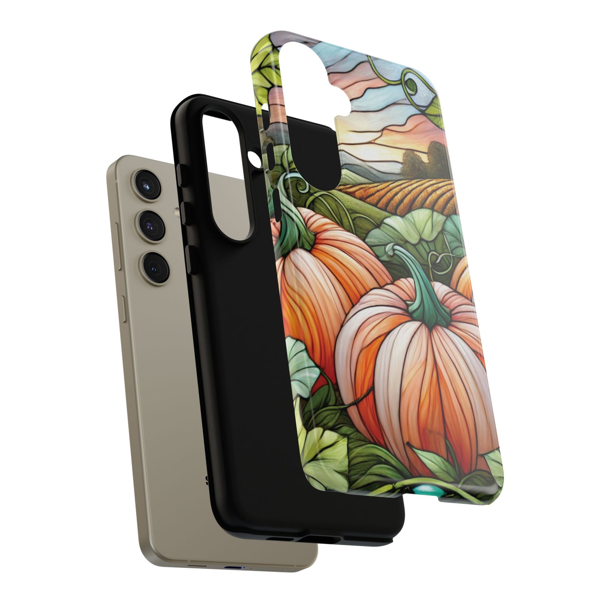 Pumpkins Phone Case Fall Faux Stained-Glass Thanksgiving Cover Pumpkin Lovers Gift for Galaxy S 24 23 22 21 Pixel 5 6 7 8 iPhone 17 , 16 15 14 13 12 Samsung iPhone Samsung Gift for Her