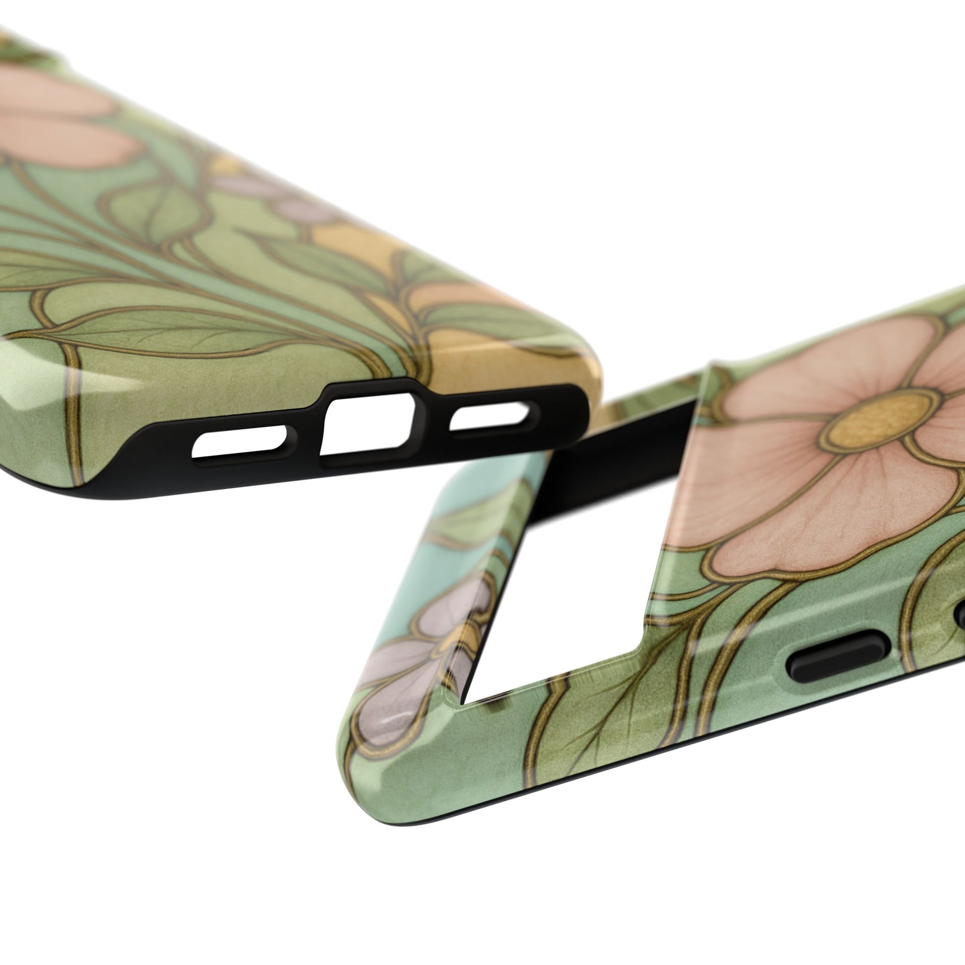 Pastel Pink, Yellow Stain Glass Illusion Floral Phone Case  Romantic Cottagecore Aesthetic, Soft Botanical Design, Protective Gift for Her, Fits iPhone & Samsung Models