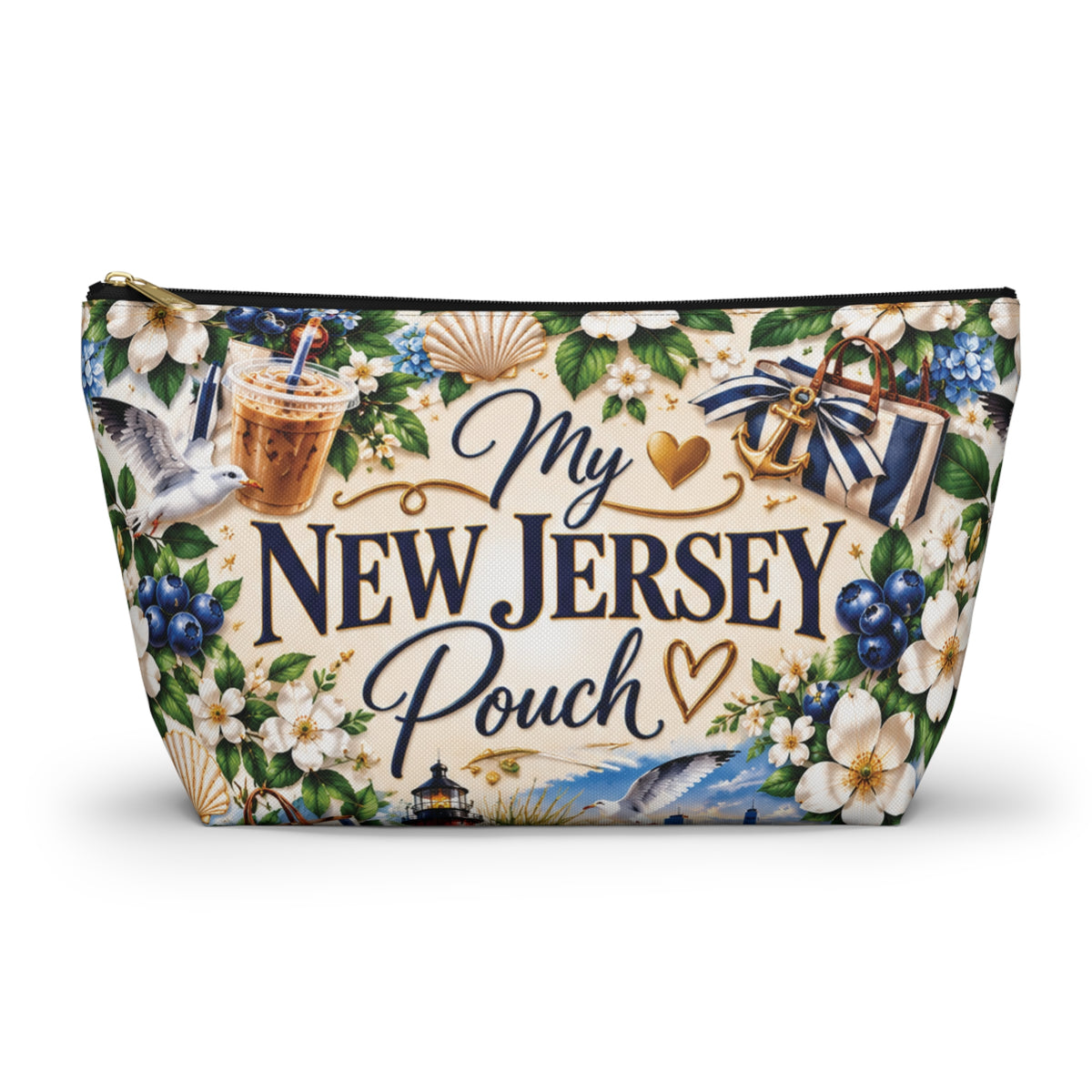 My New Jersey Pouch — Coastal Accessory Pouch with T‑Bottom (Beach Floral Design)