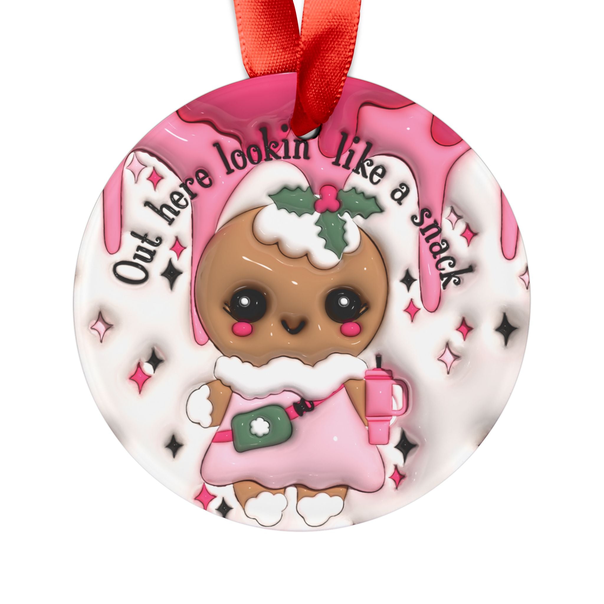 3D Inflated Illusion Christmas Ornament with Red Ribbon Unique Holiday Decor, Perfect for Tree Decoration, Festive Home Accents, 2.9x2.9 Inches, Glossy Finish - MRSBYVALLE