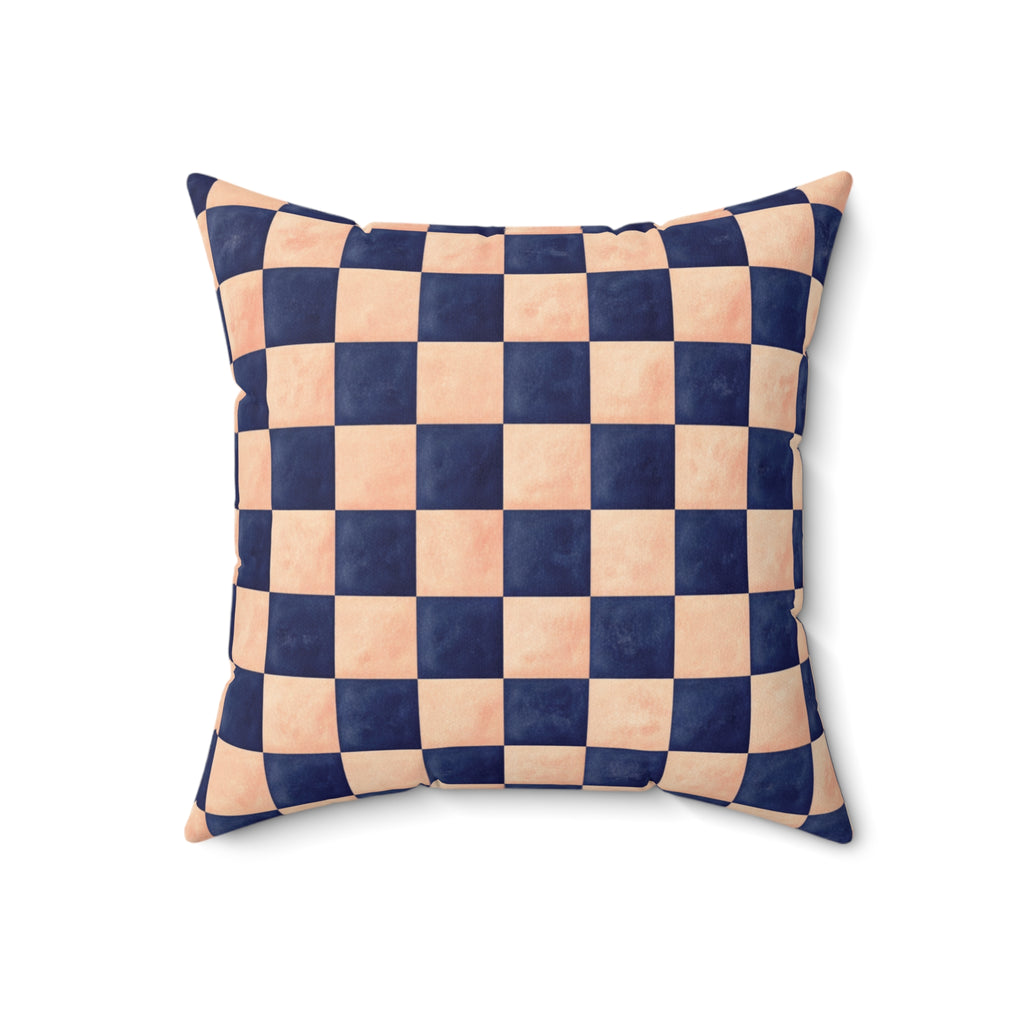 Navy + Peach Checkerboard Throw Pillow Sofa, Office Decor