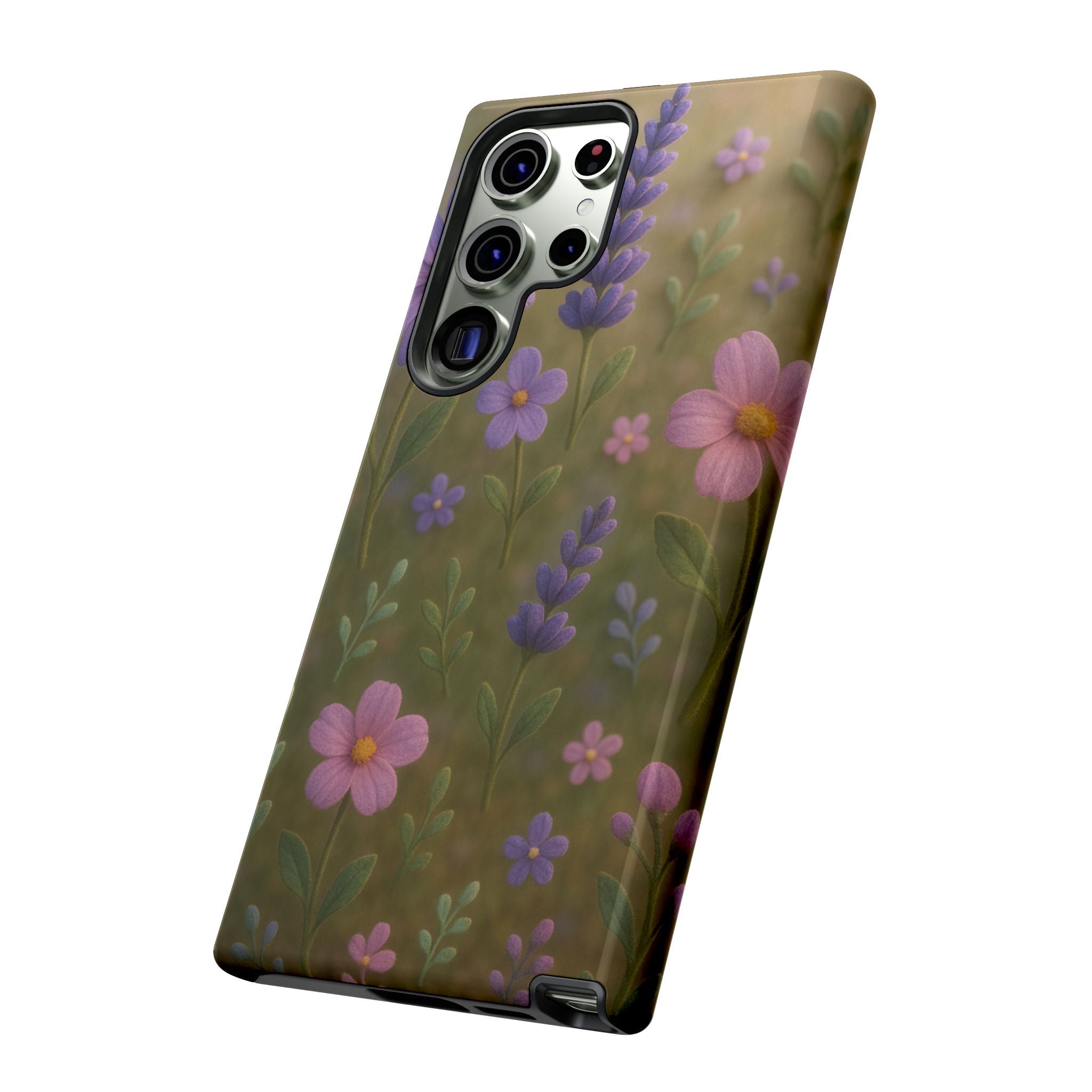 Pastel Flowers 3D Illusion Wildflower Phone Case Cute Pastel Floral Design in Lavender, Pink, Mint Green Aesthetic Protective Case for iPhone and  Android