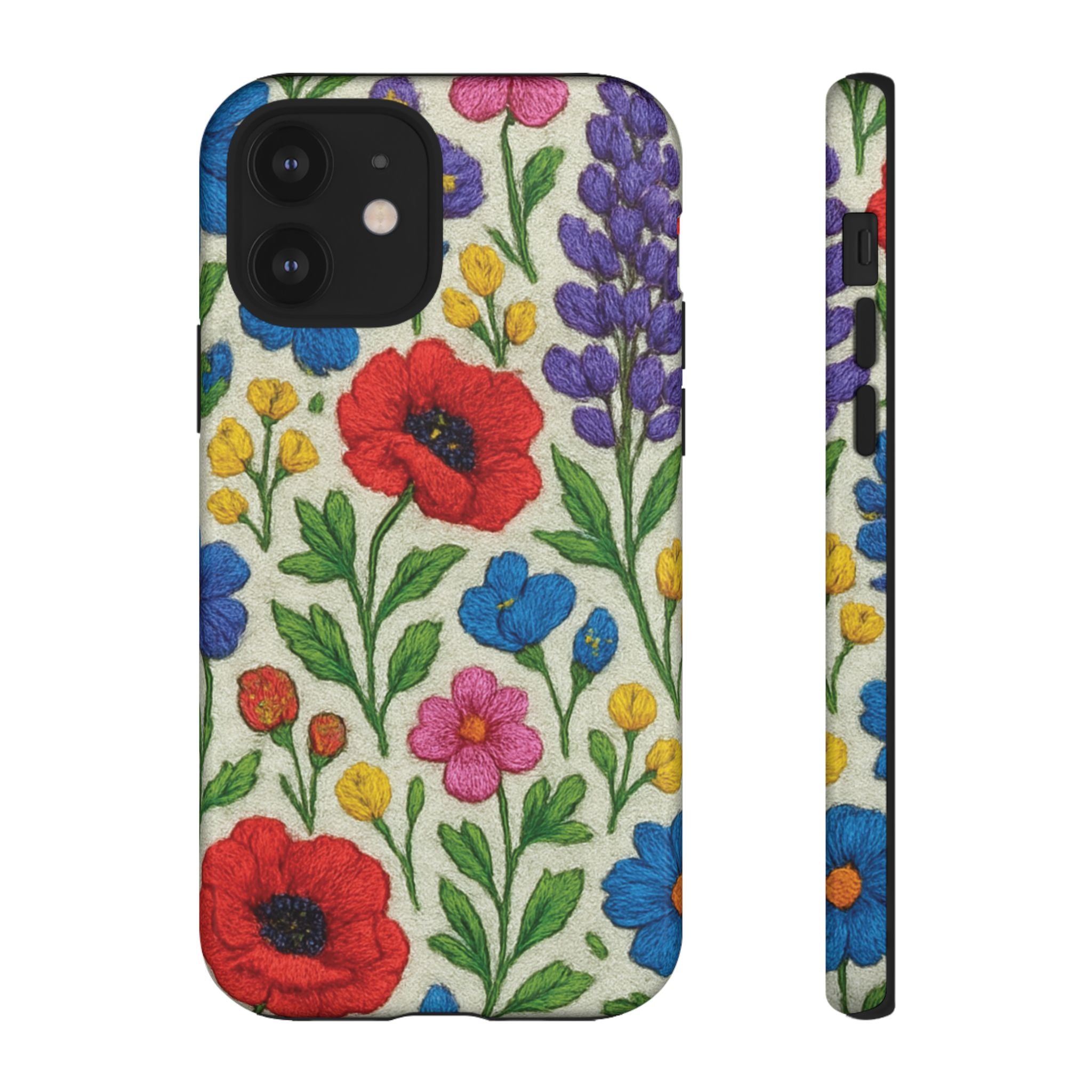 Bright 3D Illusion Wildflower Phone Case Cute Floral Design in Red, Pink, Blue – Aesthetic Protective Case for iPhone and  Android