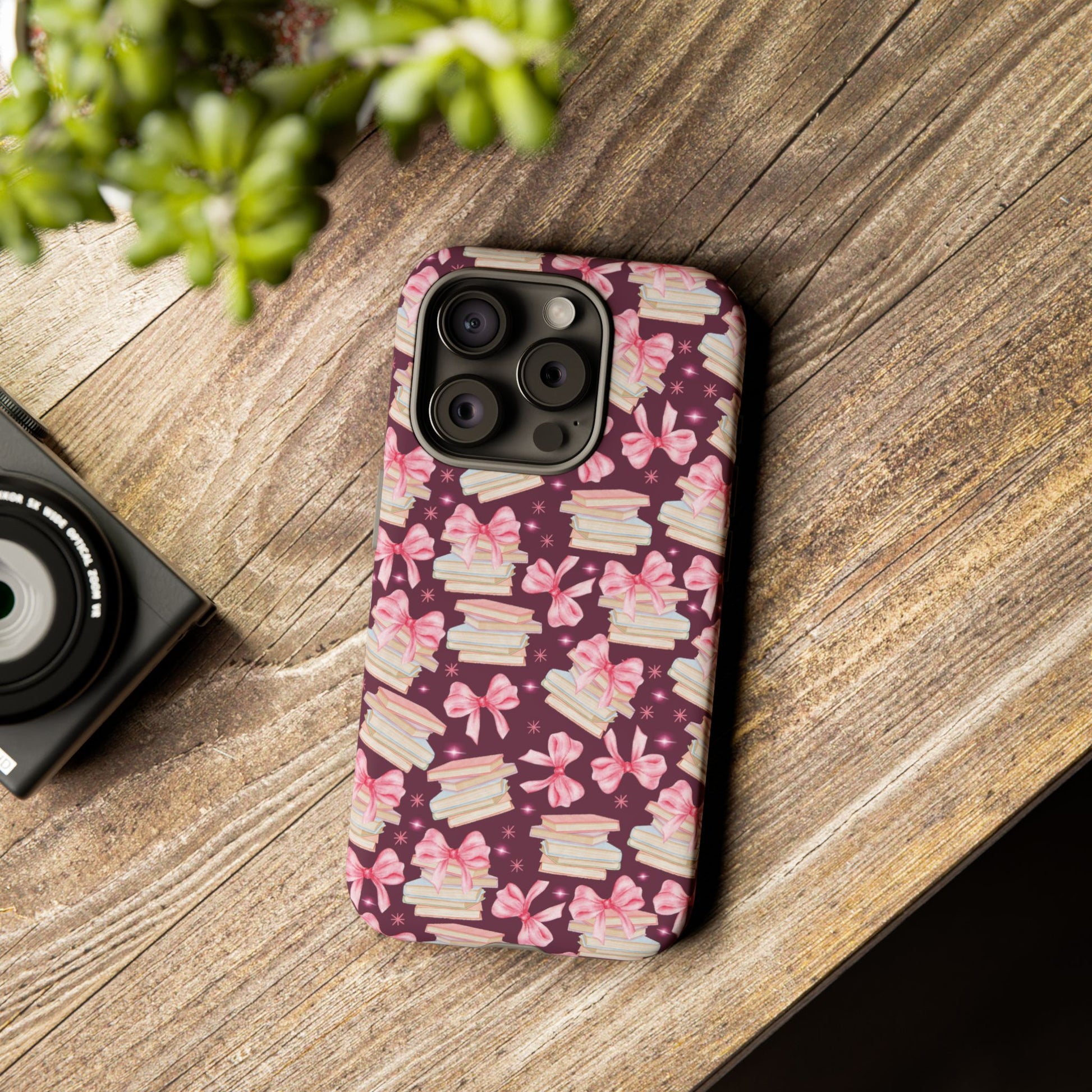 Coquette Pink Bows & Books Phone Case for iPhone 16 15 14 13 12  21 23 Samsung, and Pixel | Stylish Protective Cover Gift for Her Perfect for Floral Lover